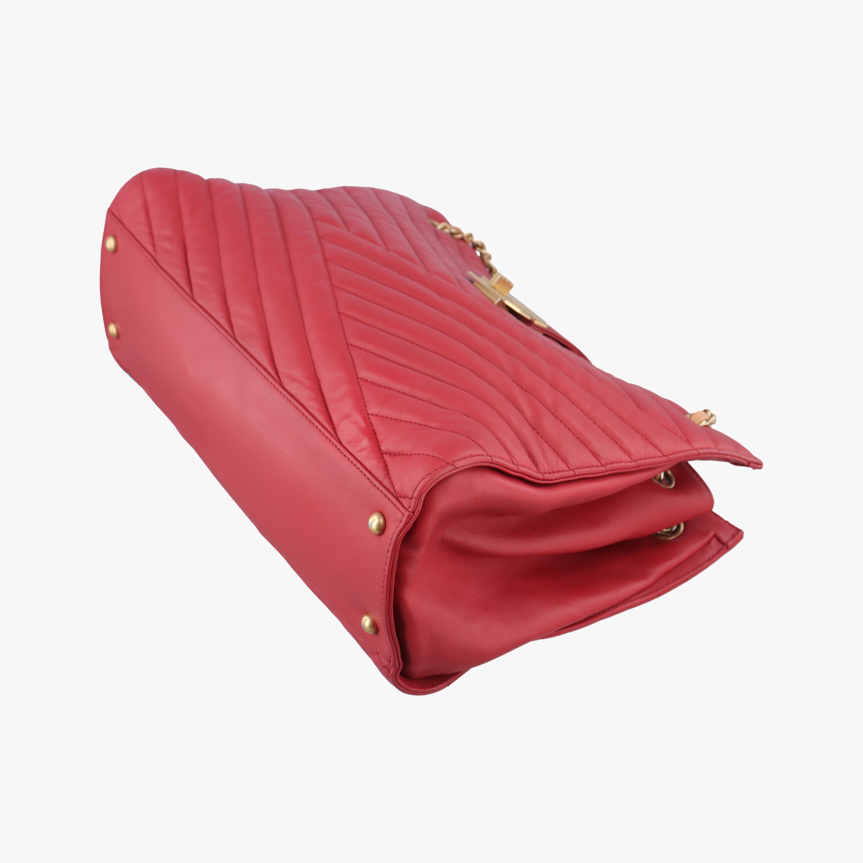 Pre-owned Chanel gabrielle Accordion Tote Red Leather A66841 shoulderbag | stylenewstar