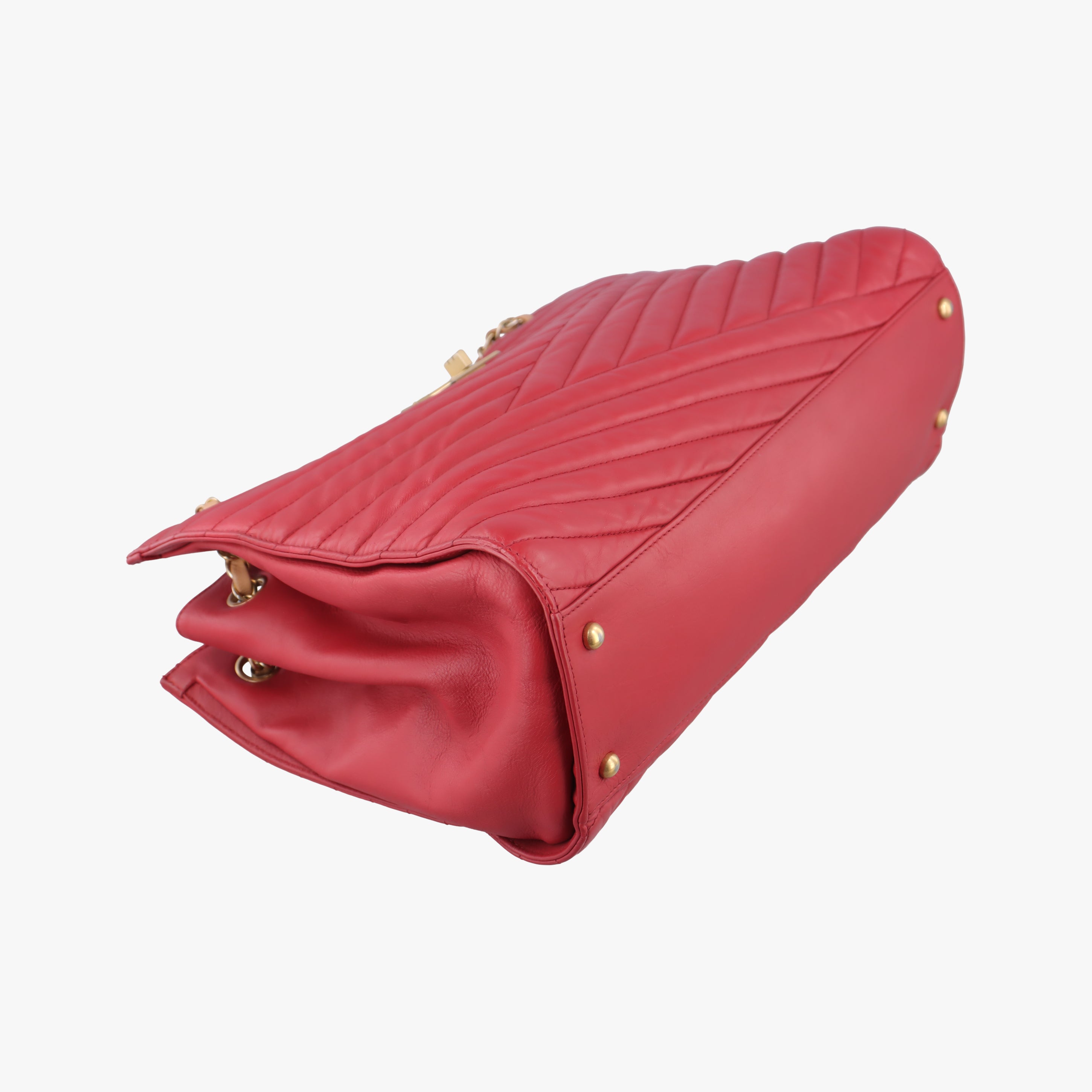 Pre-owned Chanel gabrielle Accordion Tote Red Leather A66841 shoulderbag | stylenewstar
