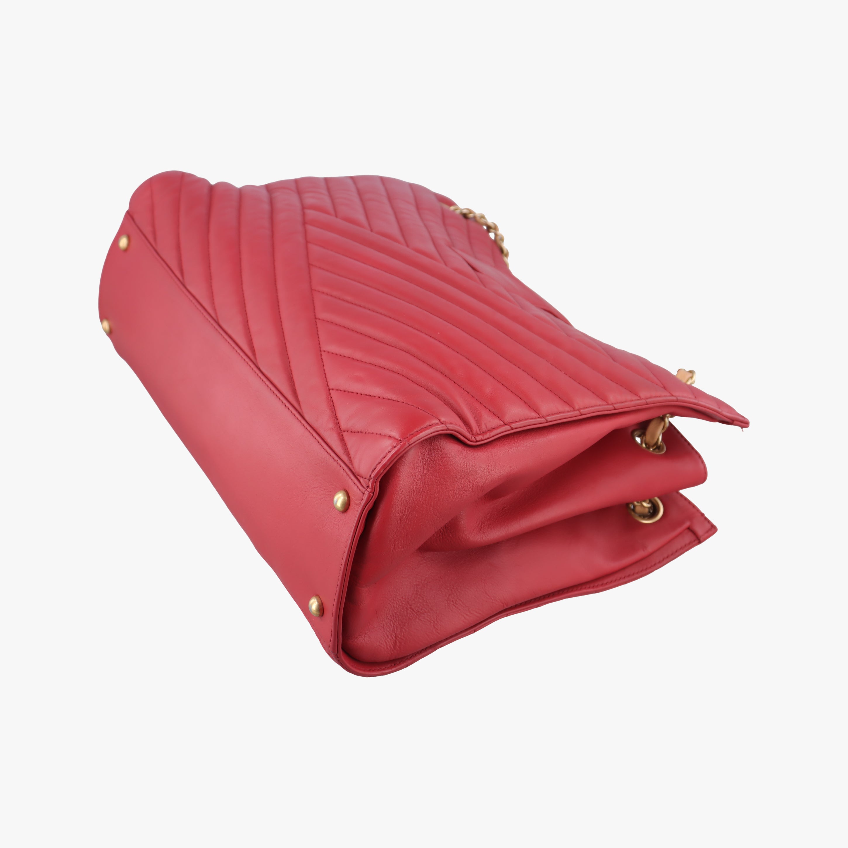 Pre-owned Chanel gabrielle Accordion Tote Red Leather A66841 shoulderbag | stylenewstar