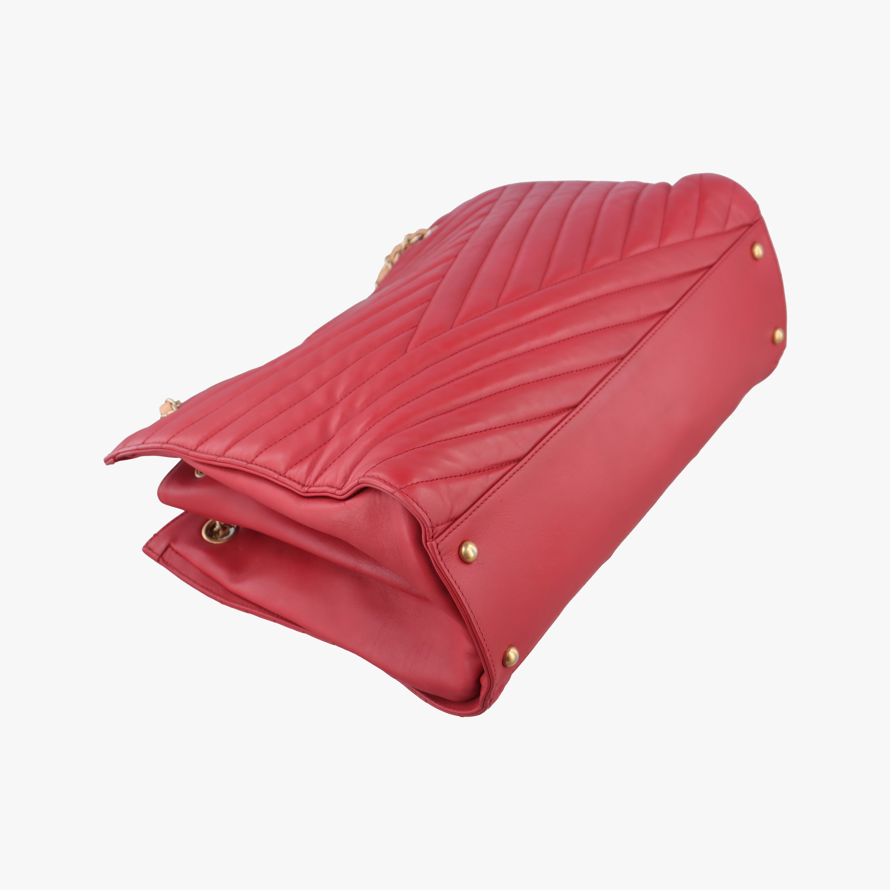 Pre-owned Chanel gabrielle Accordion Tote Red Leather A66841 shoulderbag | stylenewstar