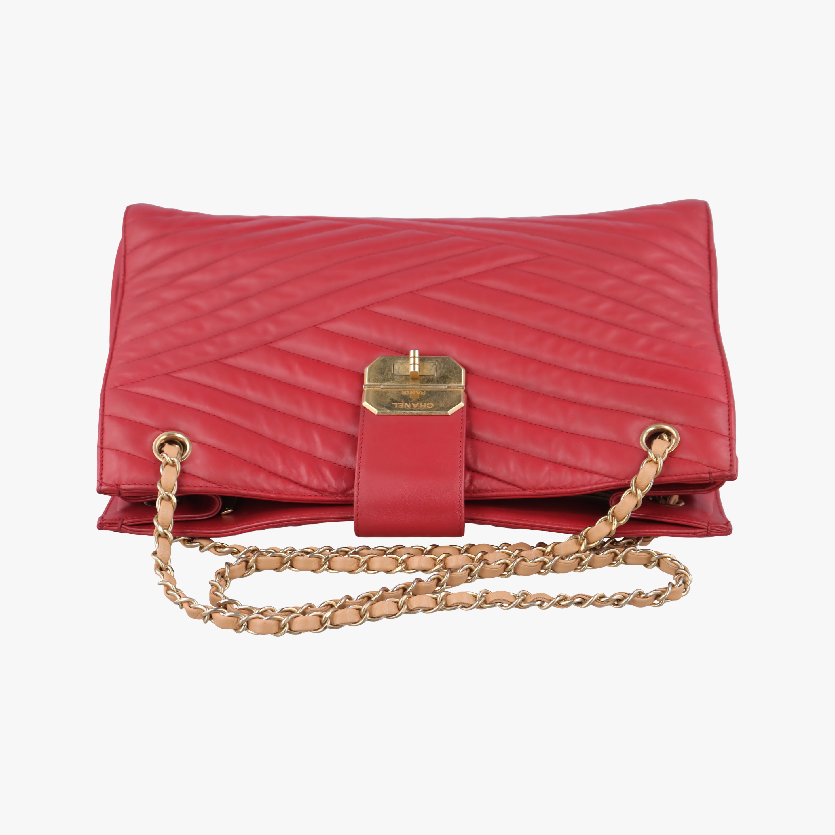 Pre-owned Chanel gabrielle Accordion Tote Red Leather A66841 shoulderbag | stylenewstar
