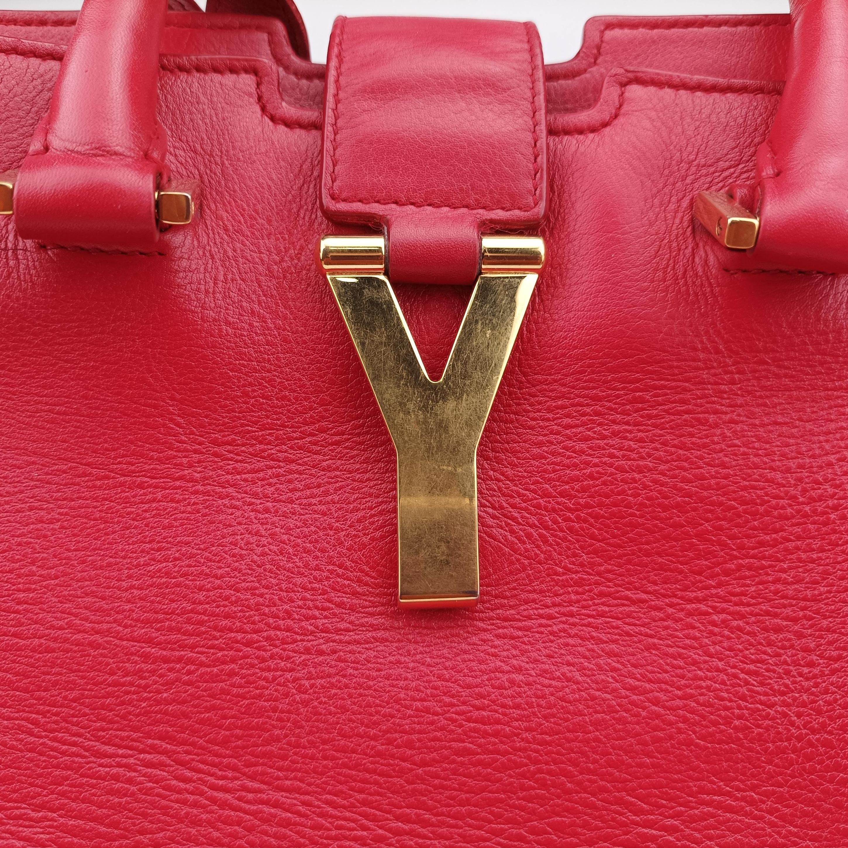 Pre-owned Yves Saint Laurent Y Ligne Petit Cabas Red Leather 311210 shoulderbag | stylenewstar