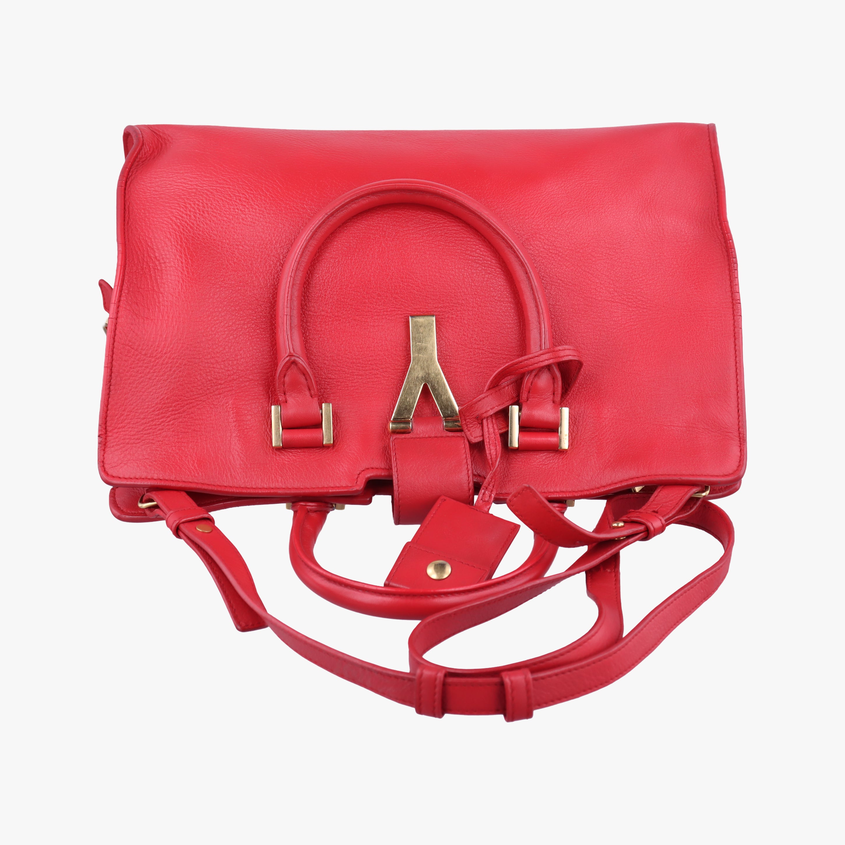 Pre-owned Yves Saint Laurent Y Ligne Petit Cabas Red Leather 311210 shoulderbag | stylenewstar