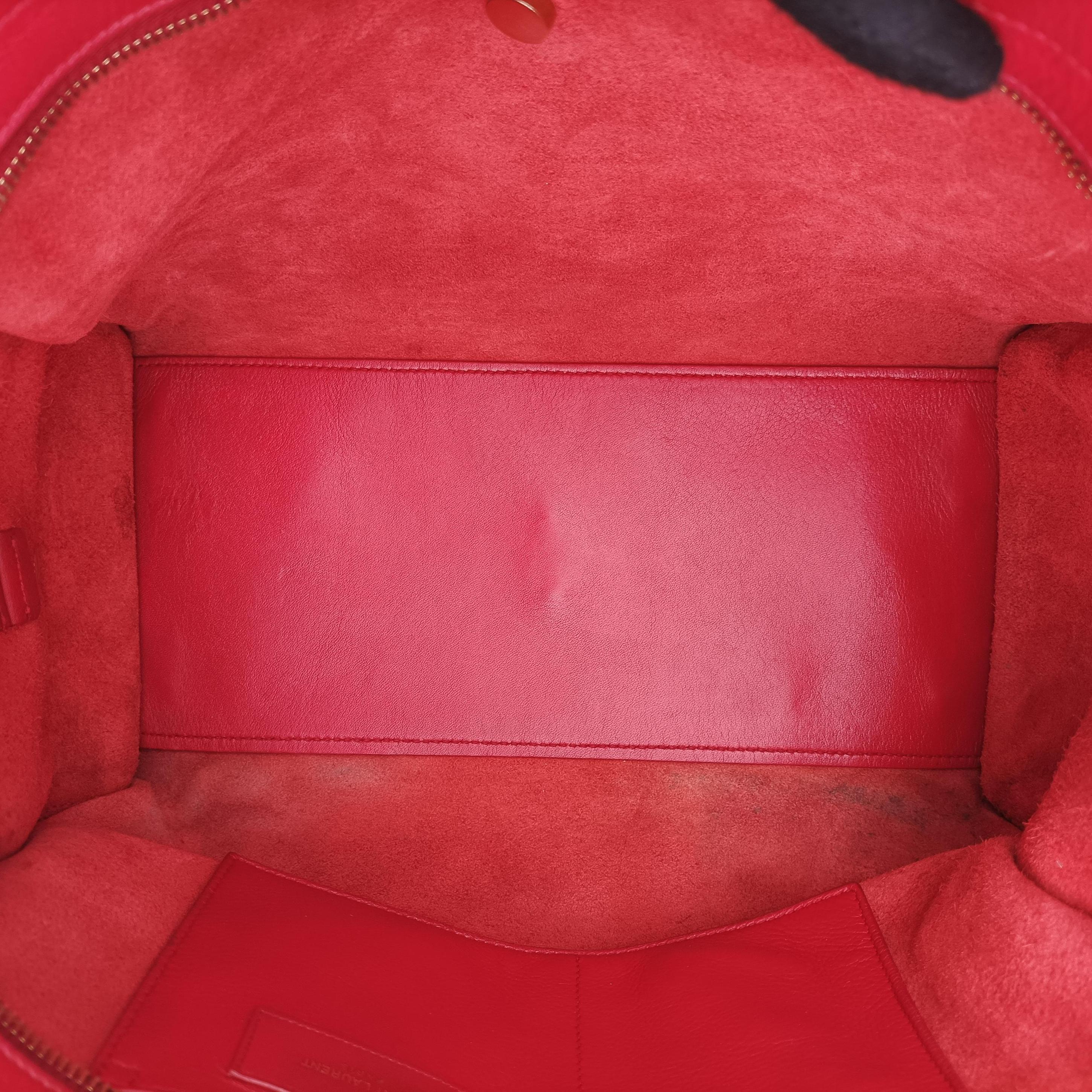Pre-owned Yves Saint Laurent Y Ligne Petit Cabas Red Leather 311210 shoulderbag | stylenewstar