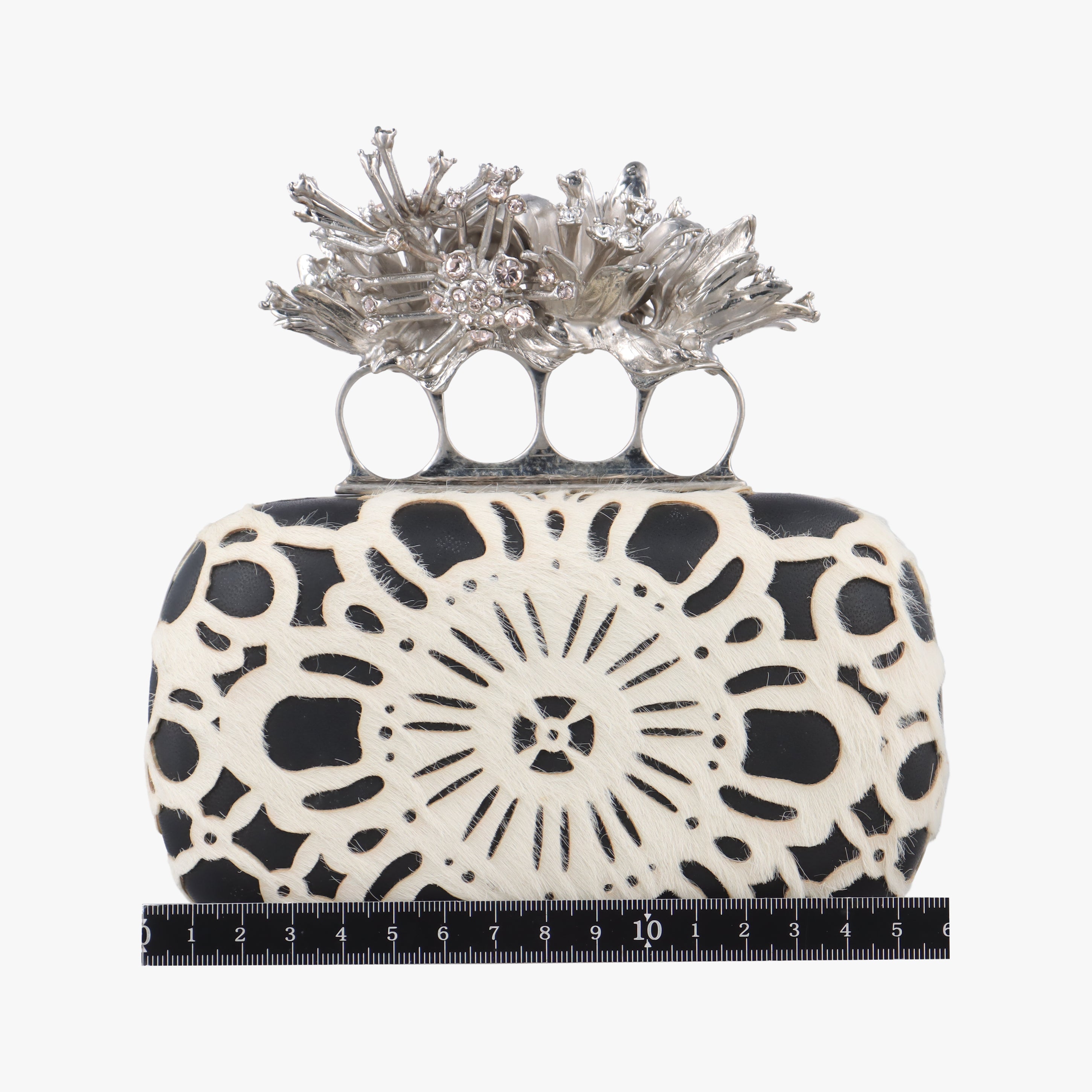 Pre-owned Alexander McQueen Knuckle Duster Black×white Leather×ponyhair  clutchbag | stylenewstar