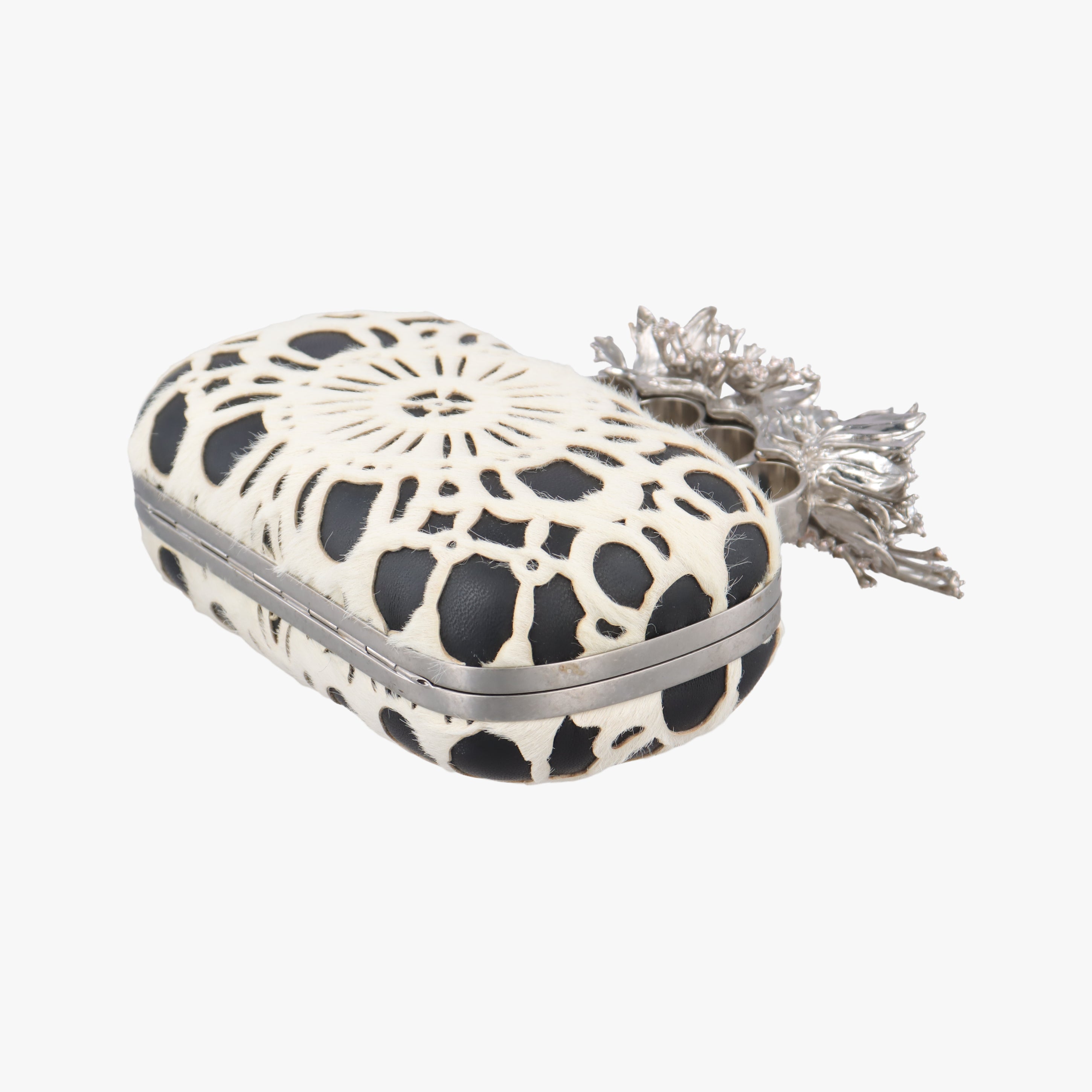 Pre-owned Alexander McQueen Knuckle Duster Black×white Leather×ponyhair  clutchbag | stylenewstar