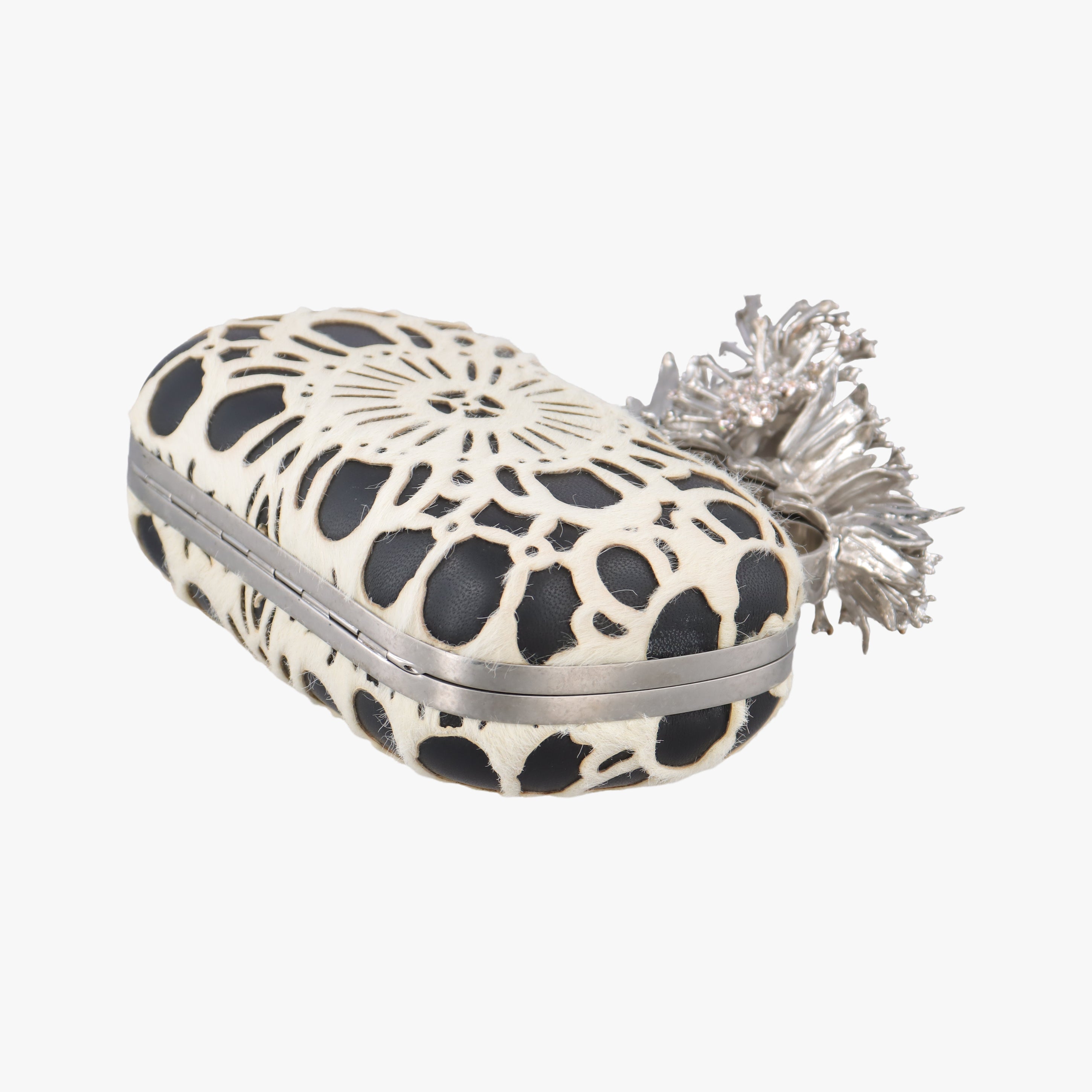 Pre-owned Alexander McQueen Knuckle Duster Black×white Leather×ponyhair  clutchbag | stylenewstar