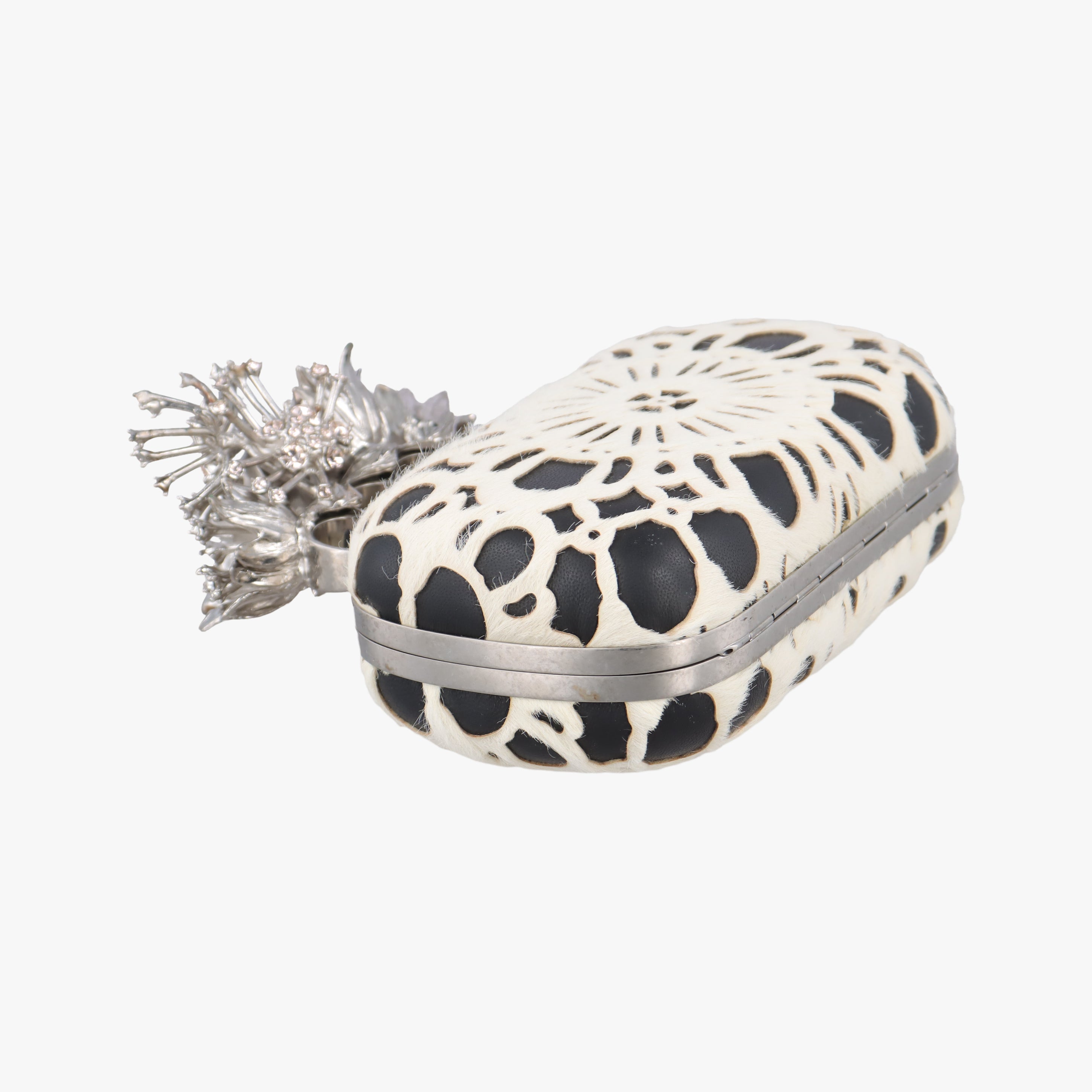 Pre-owned Alexander McQueen Knuckle Duster Black×white Leather×ponyhair  clutchbag | stylenewstar
