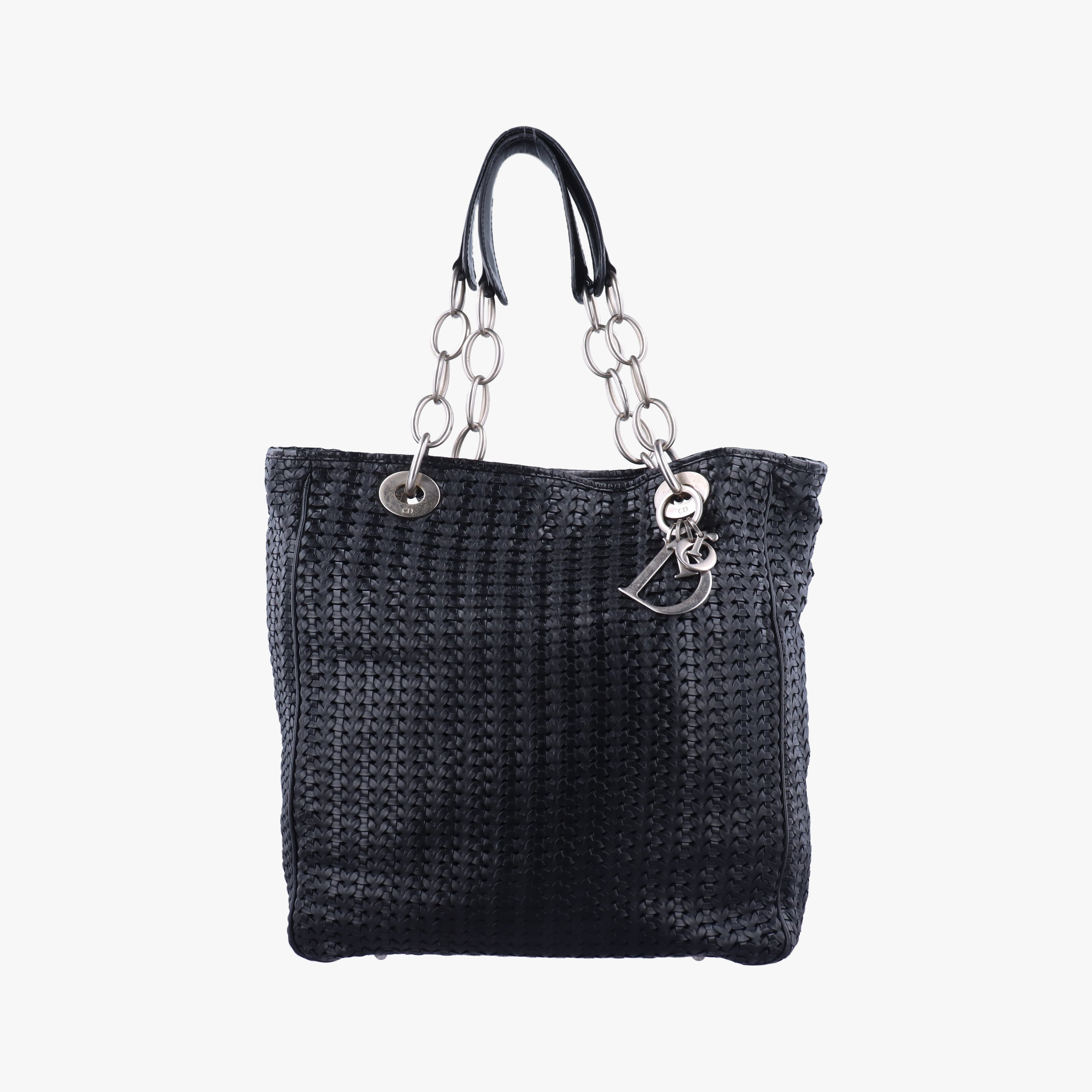 Vintage Christian Dior Lady Dior Soft Woven Shopping Tote Black lambskin  shoulderbag | stylenewstar