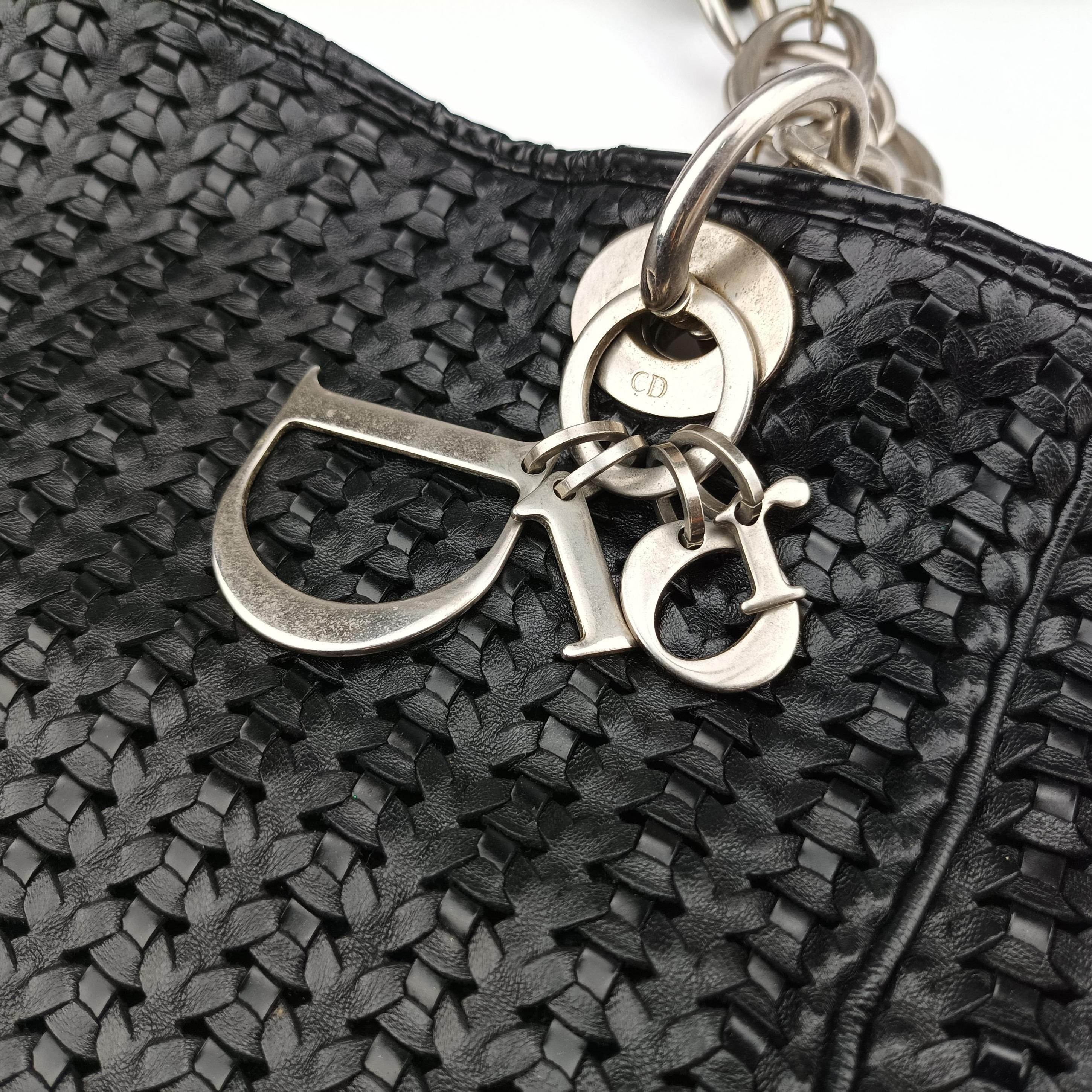 Vintage Christian Dior Lady Dior Soft Woven Shopping Tote Black lambskin  shoulderbag | stylenewstar