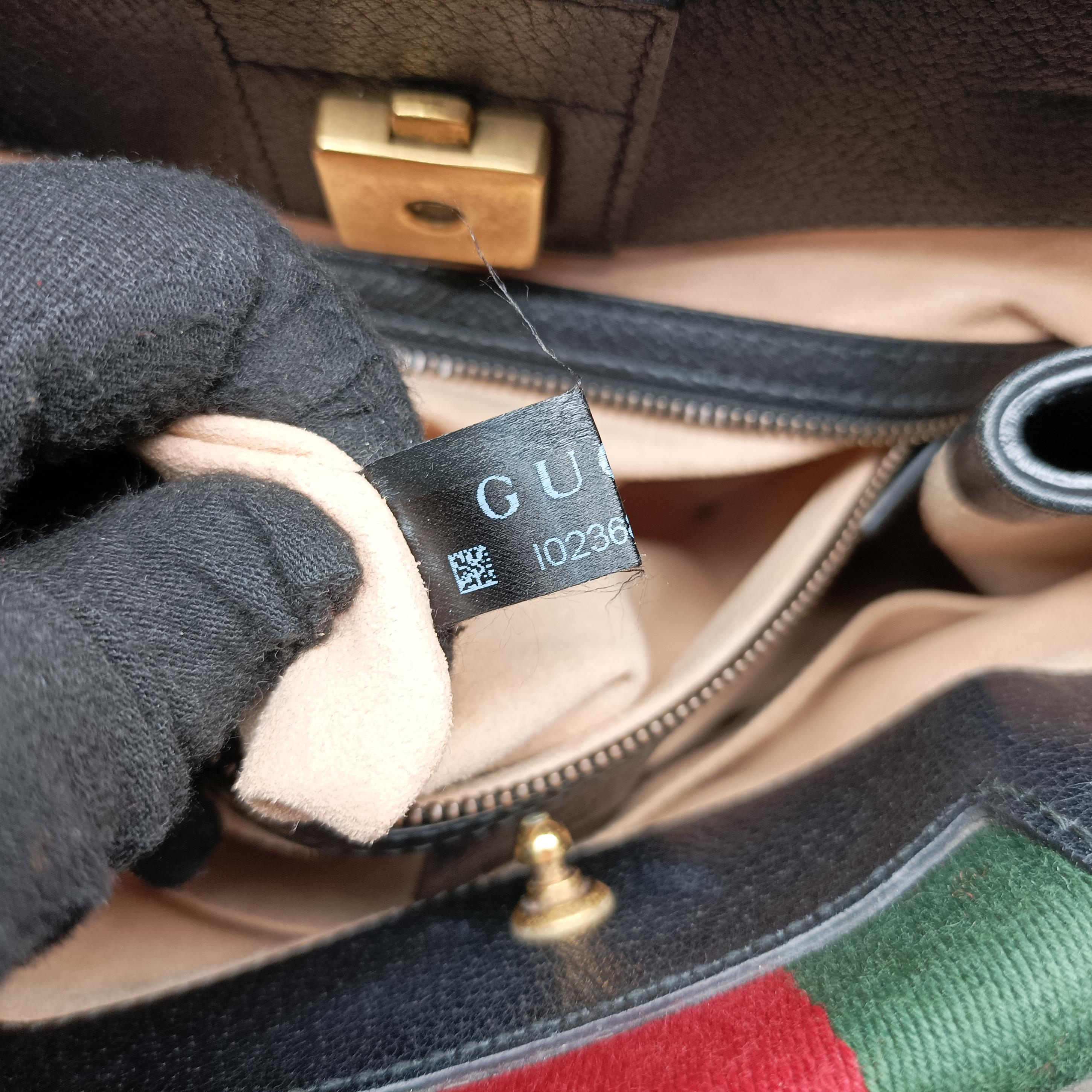 Secondhand Gucci Crystal Butterfly Linea Totem Black×Green×Red Leather 505342 handbag | stylenewstar