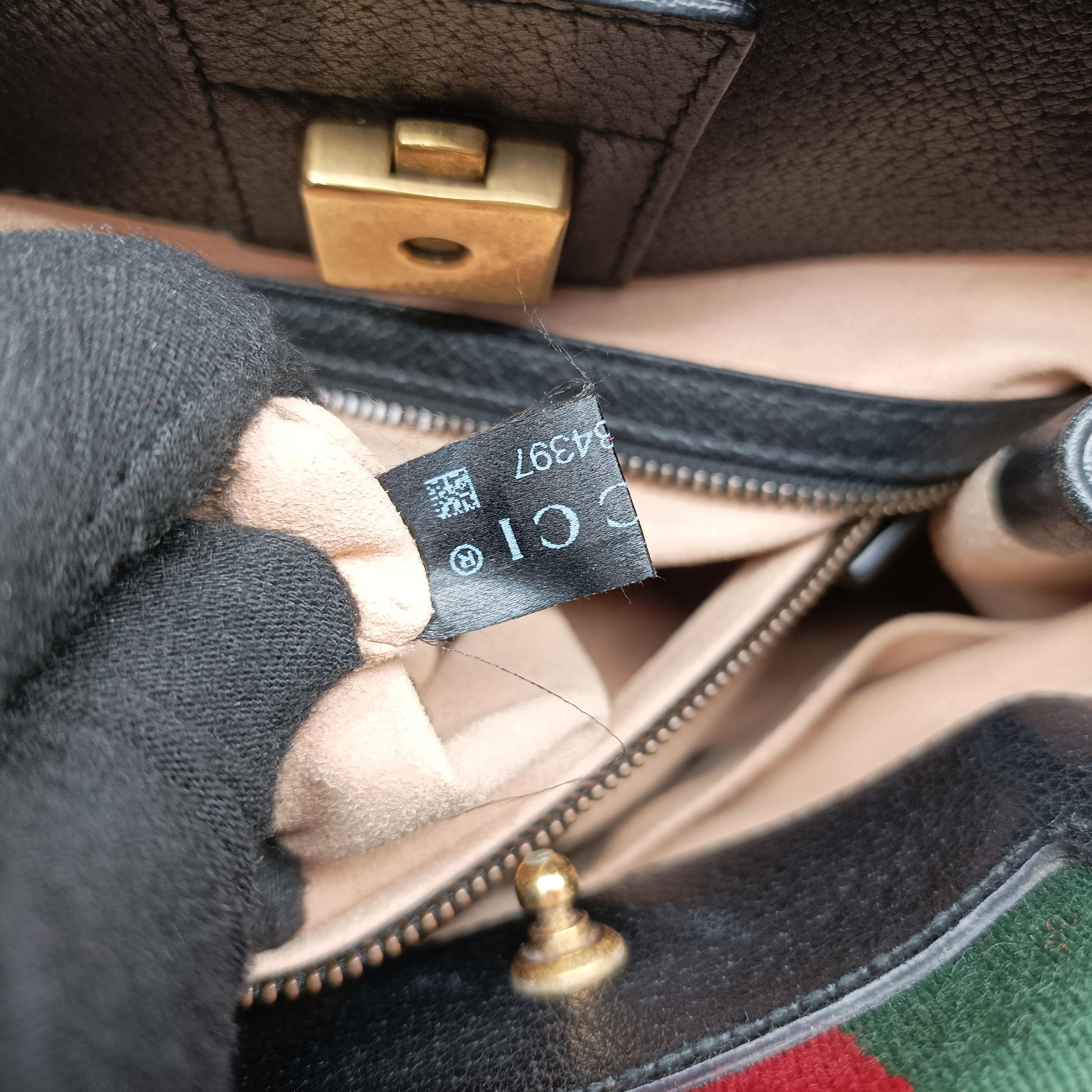 Secondhand Gucci Crystal Butterfly Linea Totem Black×Green×Red Leather 505342 handbag | stylenewstar