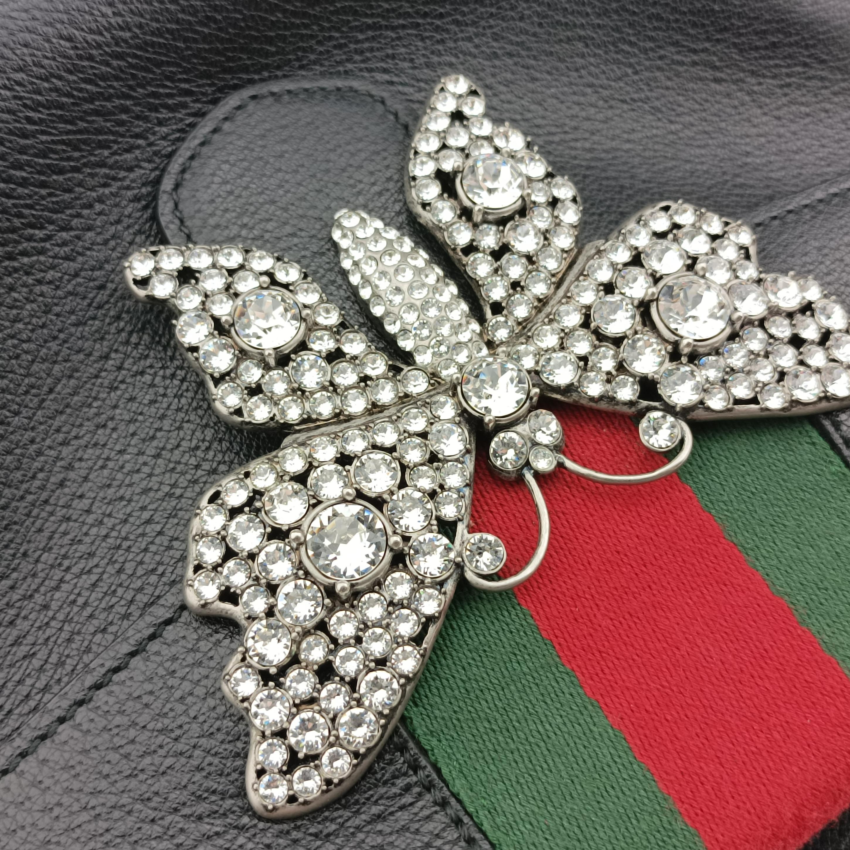 Secondhand Gucci Crystal Butterfly Linea Totem Black×Green×Red Leather 505342 handbag | stylenewstar