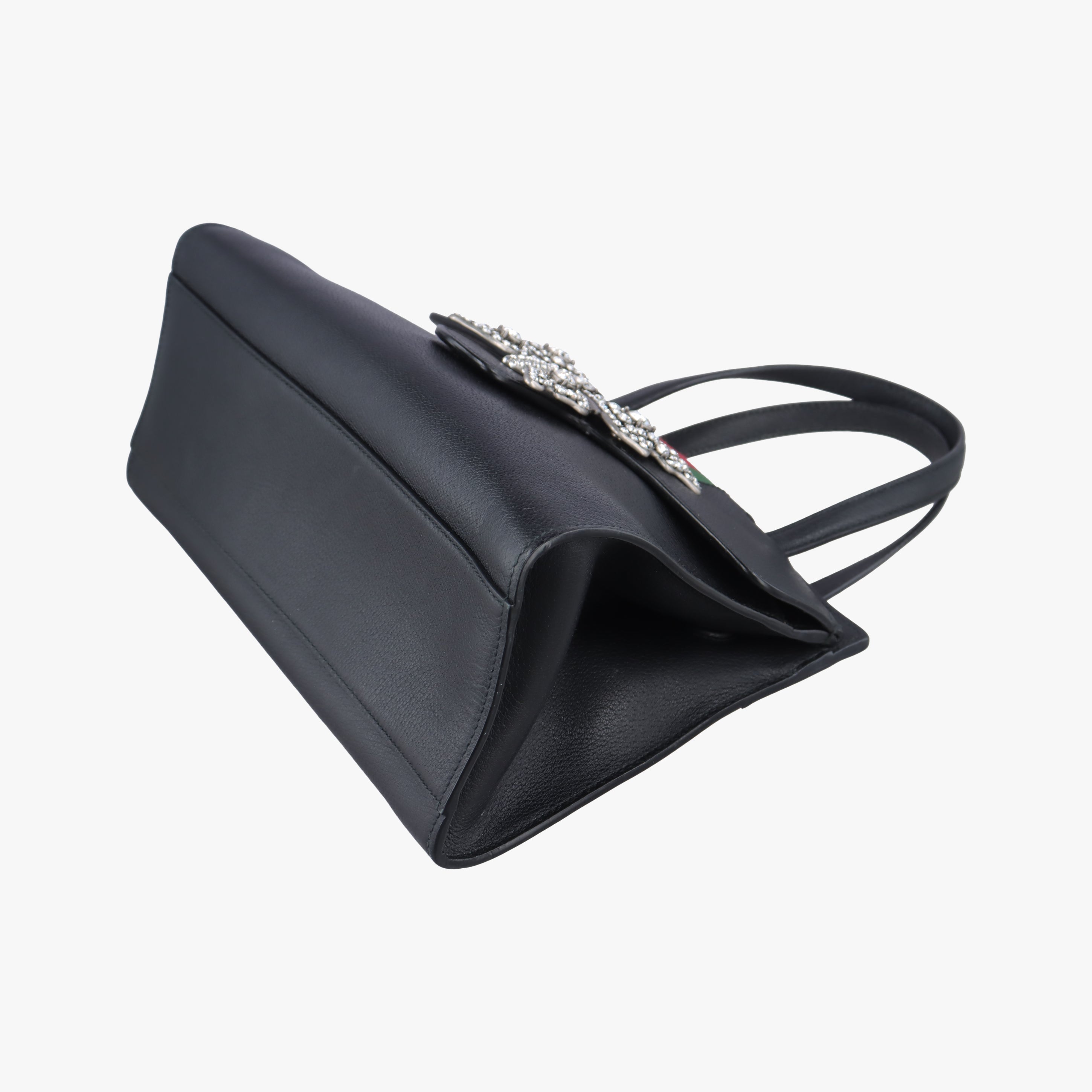Secondhand Gucci Crystal Butterfly Linea Totem Black×Green×Red Leather 505342 handbag | stylenewstar