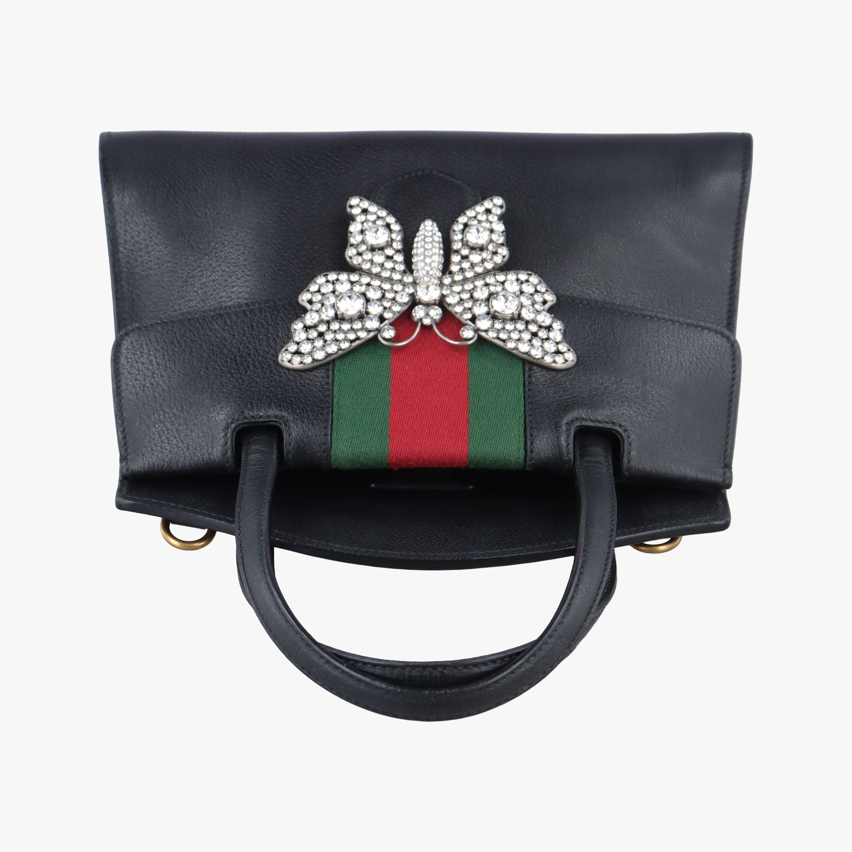 Secondhand Gucci Crystal Butterfly Linea Totem Black×Green×Red Leather 505342 handbag | stylenewstar