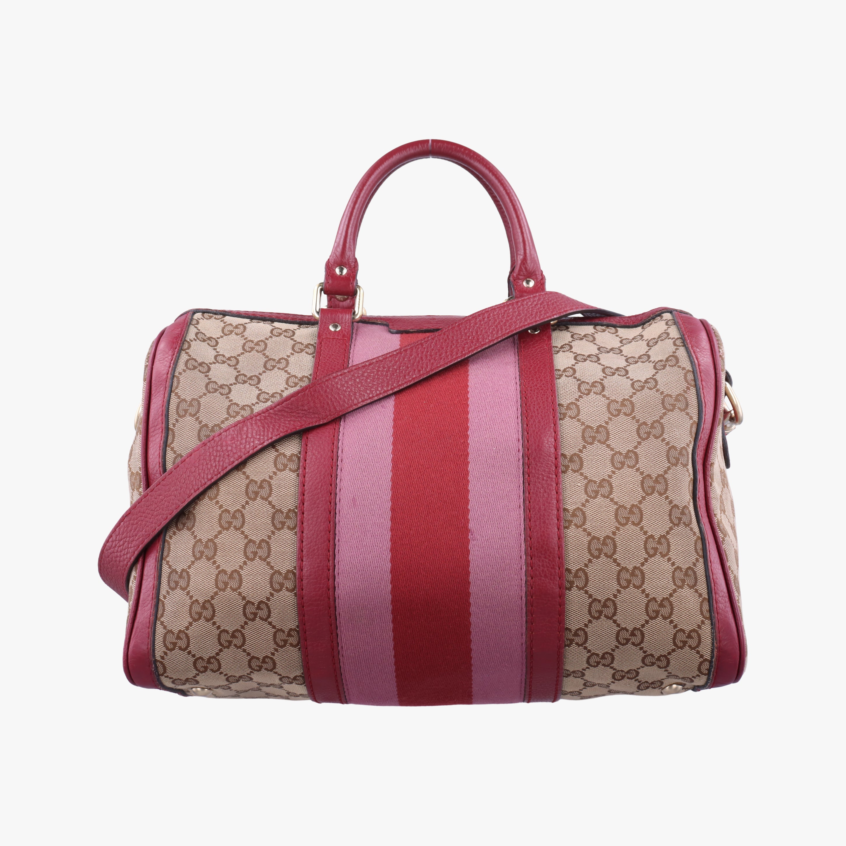 Pre-owned Gucci Sherry Line Beige x Red x Pink canvas×leather 247205 shoulderbag | stylenewstar