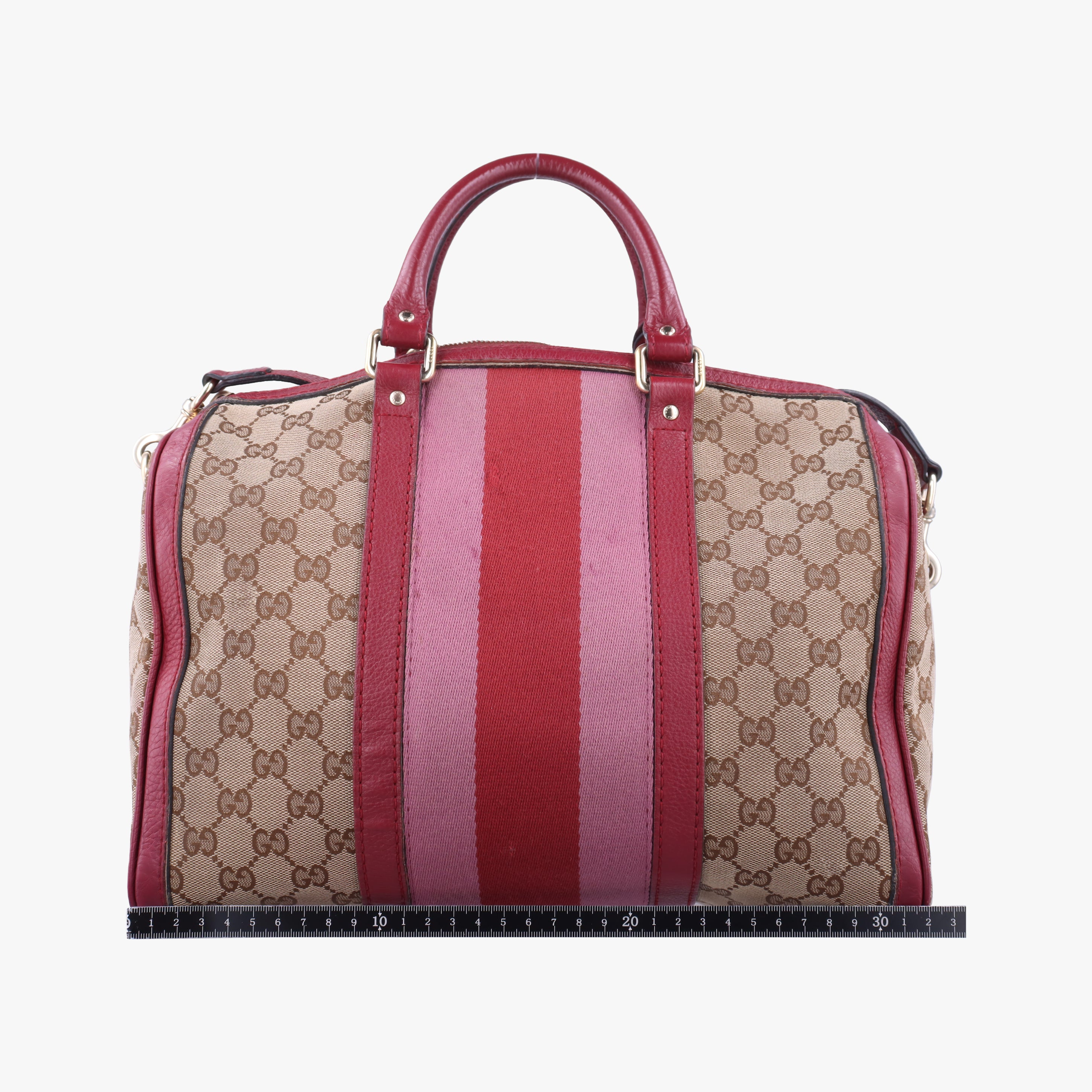Pre-owned Gucci Sherry Line Beige x Red x Pink canvas×leather 247205 shoulderbag | stylenewstar