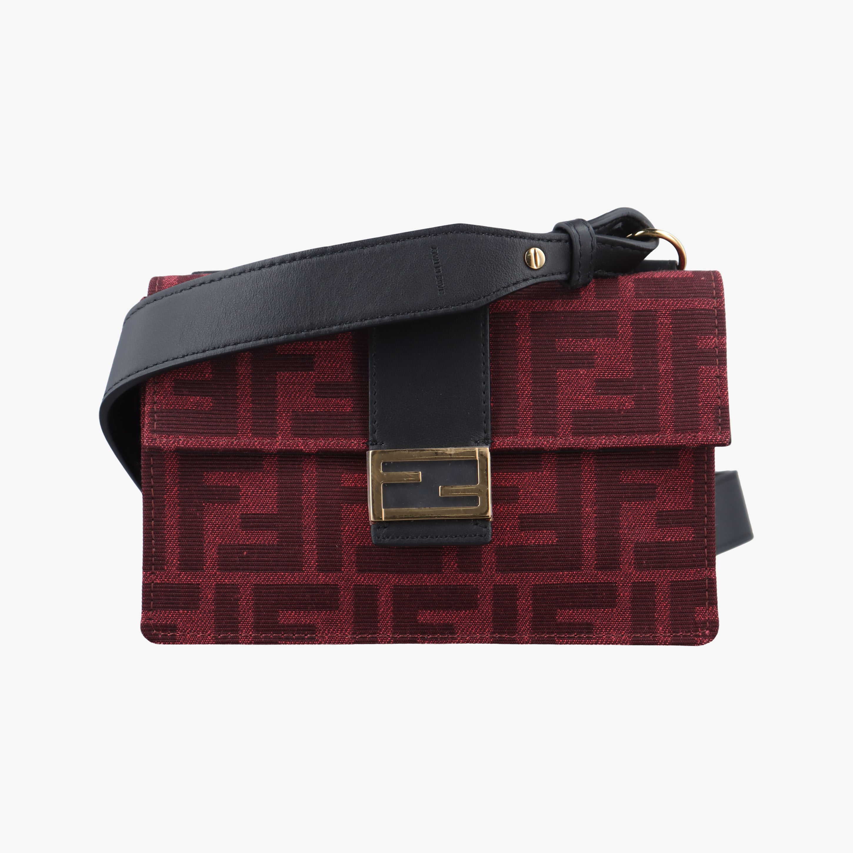 Secondhand Fendi FF Logo Baguette slim Red canvas 7M0295 shoulderbag | stylenewstar