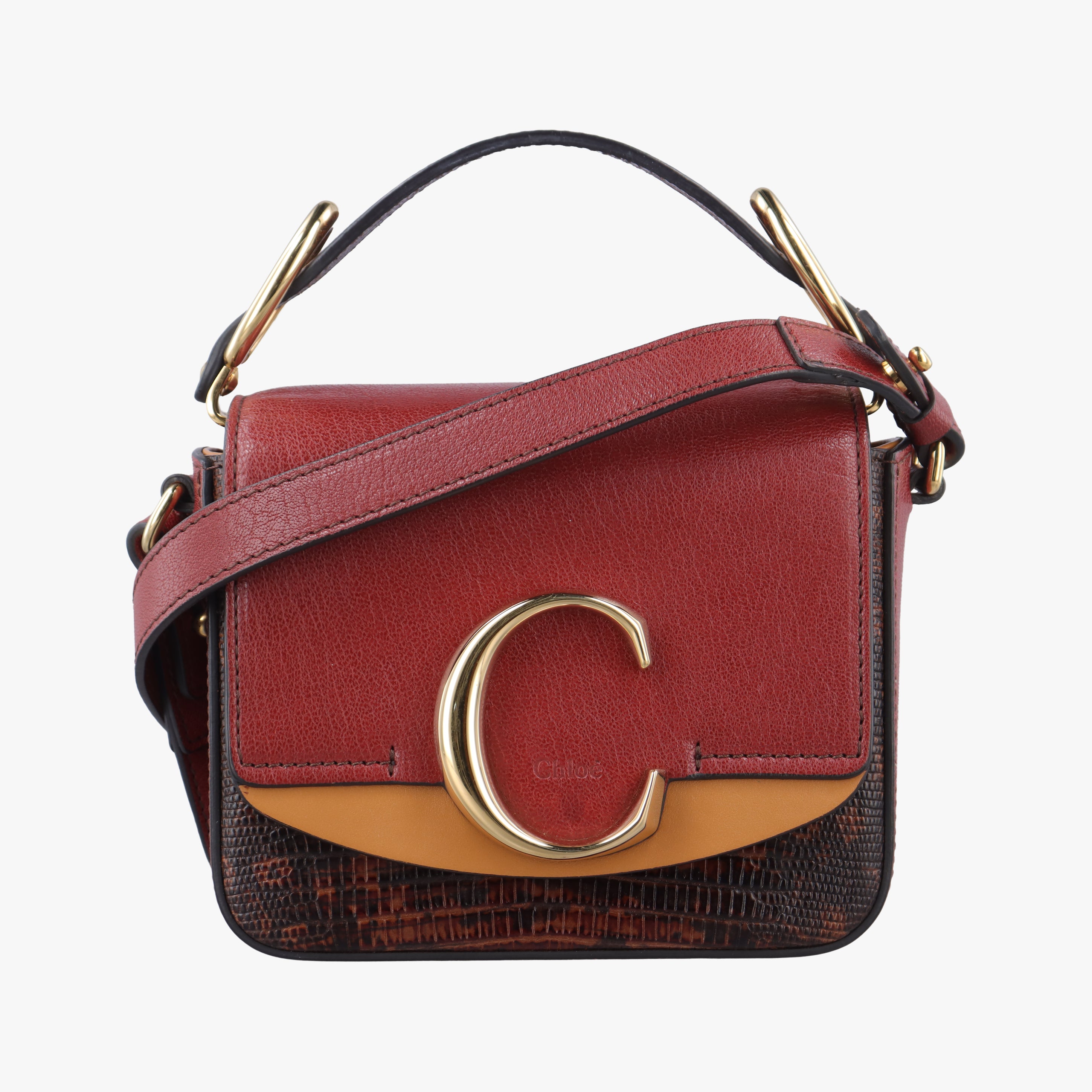 Pre-owned Chloe Chloe C Red x Black x Orange Leather  shoulderbag | stylenewstar
