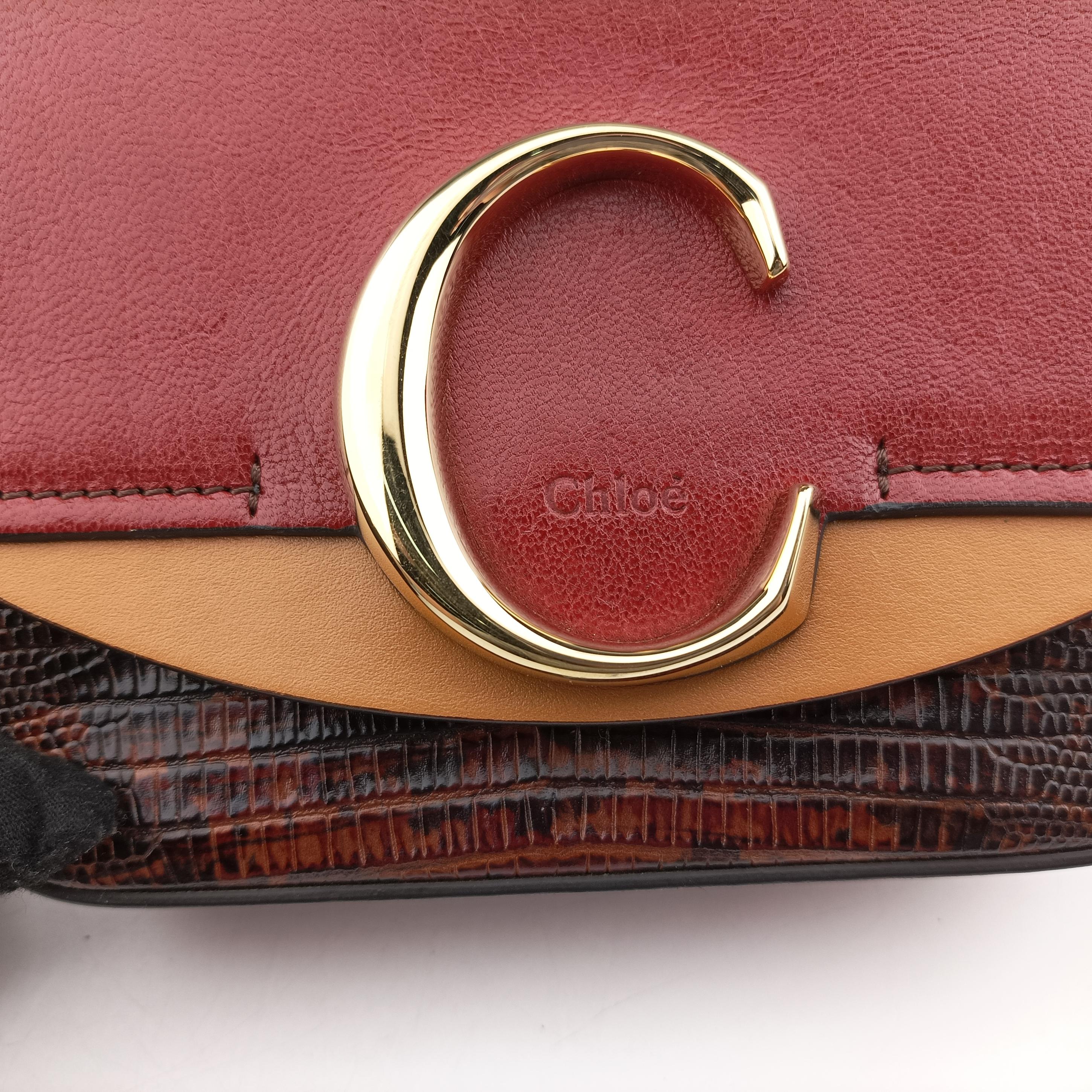 Pre-owned Chloe Chloe C Red x Black x Orange Leather  shoulderbag | stylenewstar