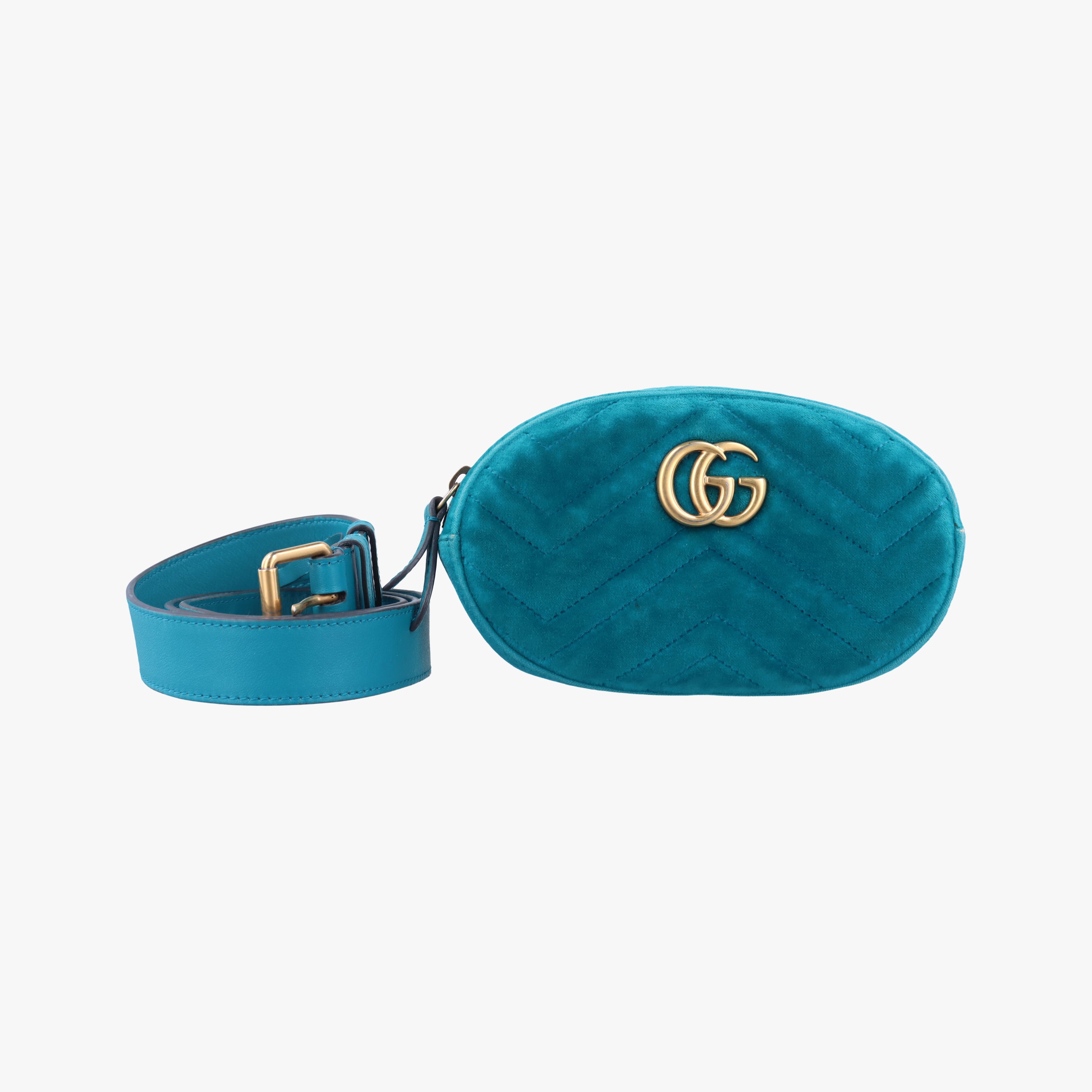 Pre-owned Gucci GG Marmont Blue velour 476434 bum bag/waist bag | stylenewstar