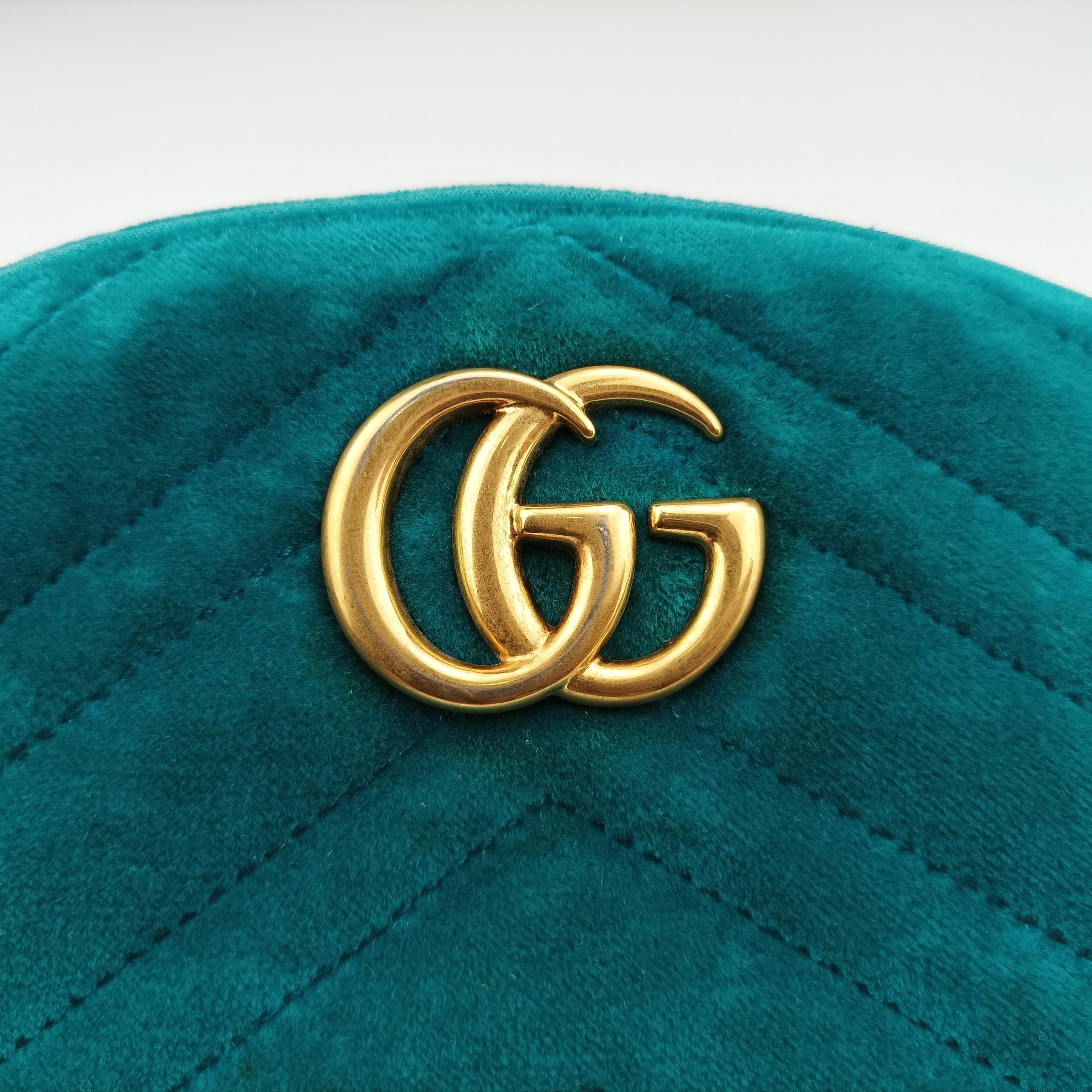 Pre-owned Gucci GG Marmont Blue velour 476434 bum bag/waist bag | stylenewstar
