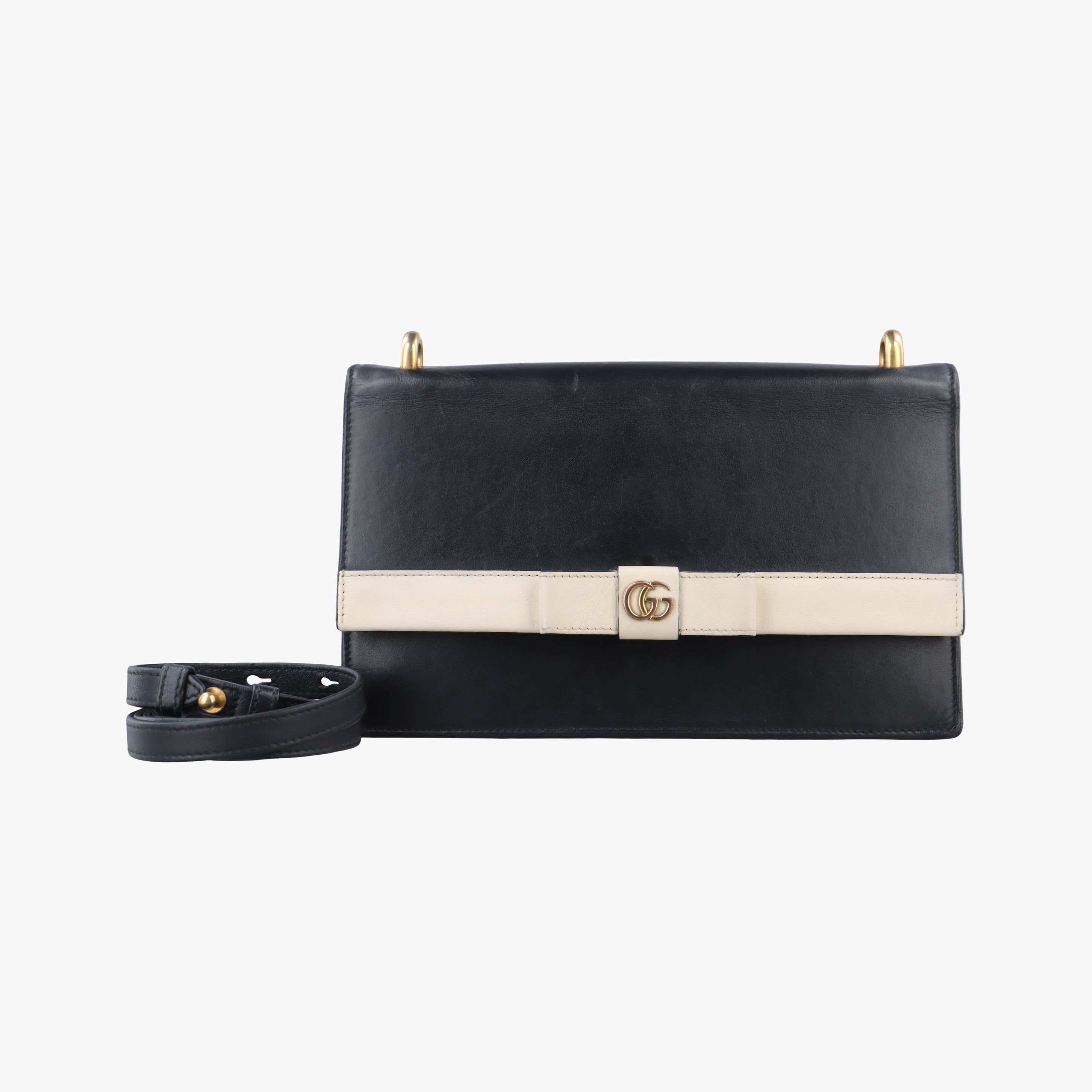Pre-owned Gucci GG Marmont Black×White Leather 432680 shoulderbag | stylenewstar
