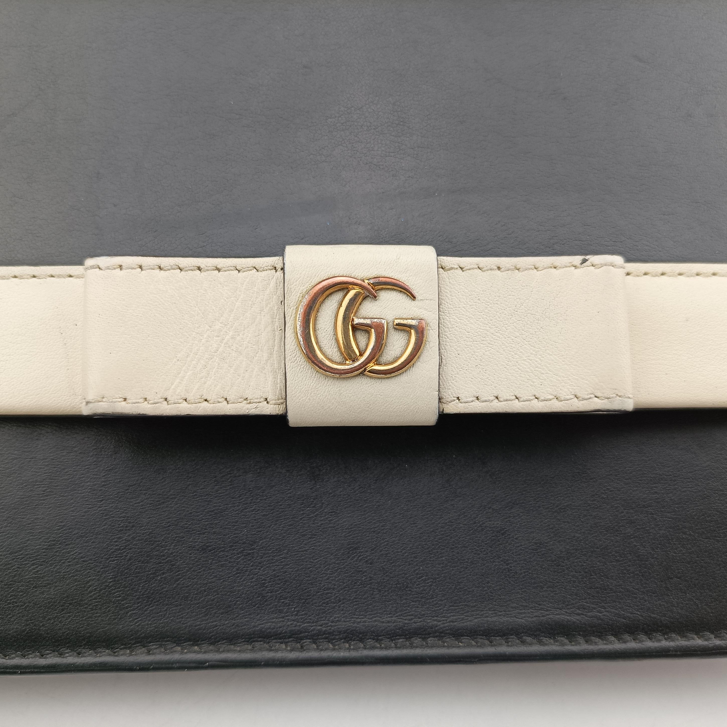 Pre-owned Gucci GG Marmont Black×White Leather 432680 shoulderbag | stylenewstar
