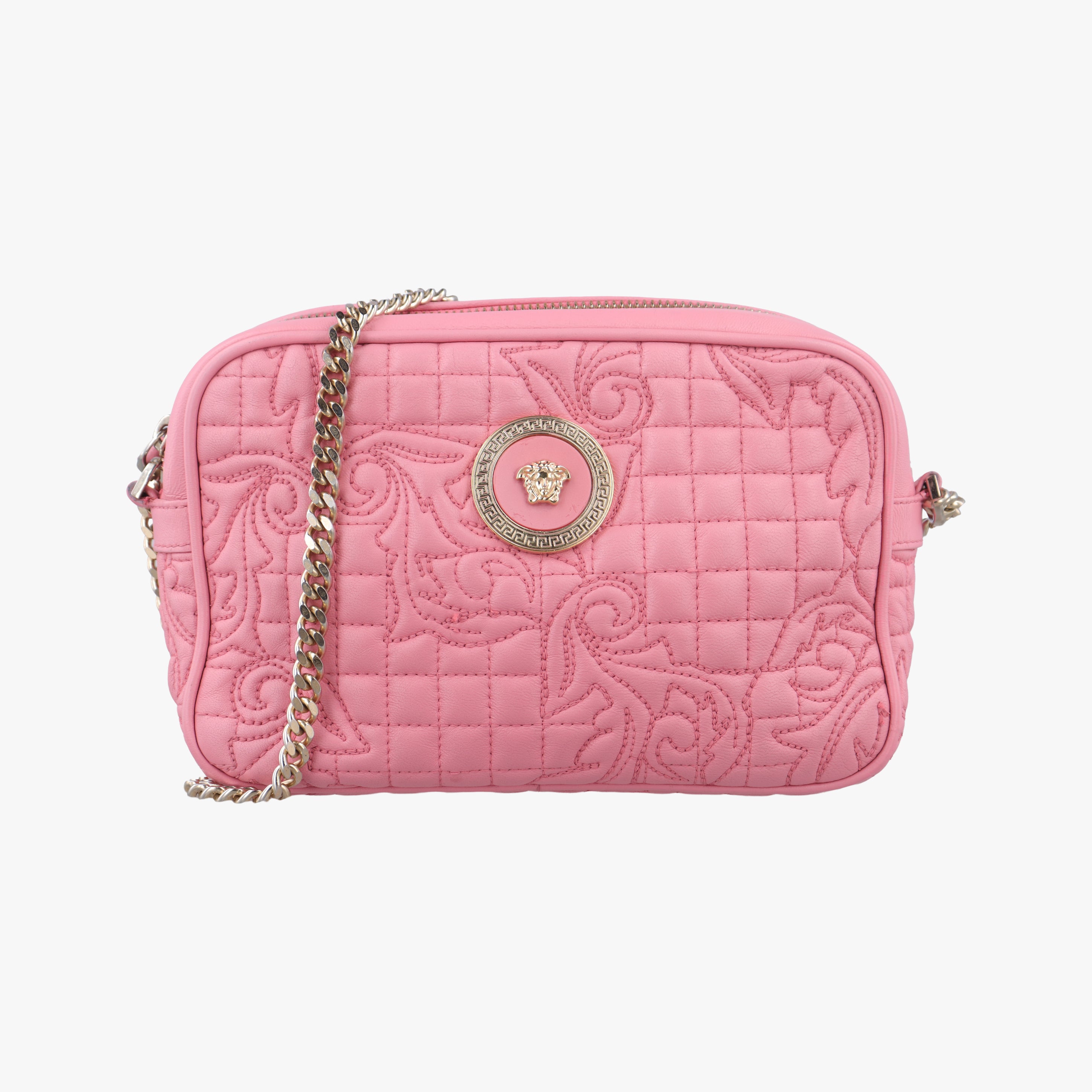 Pre-owned VERSACE Medusa Pink leather  shoulderbag | stylenewstar