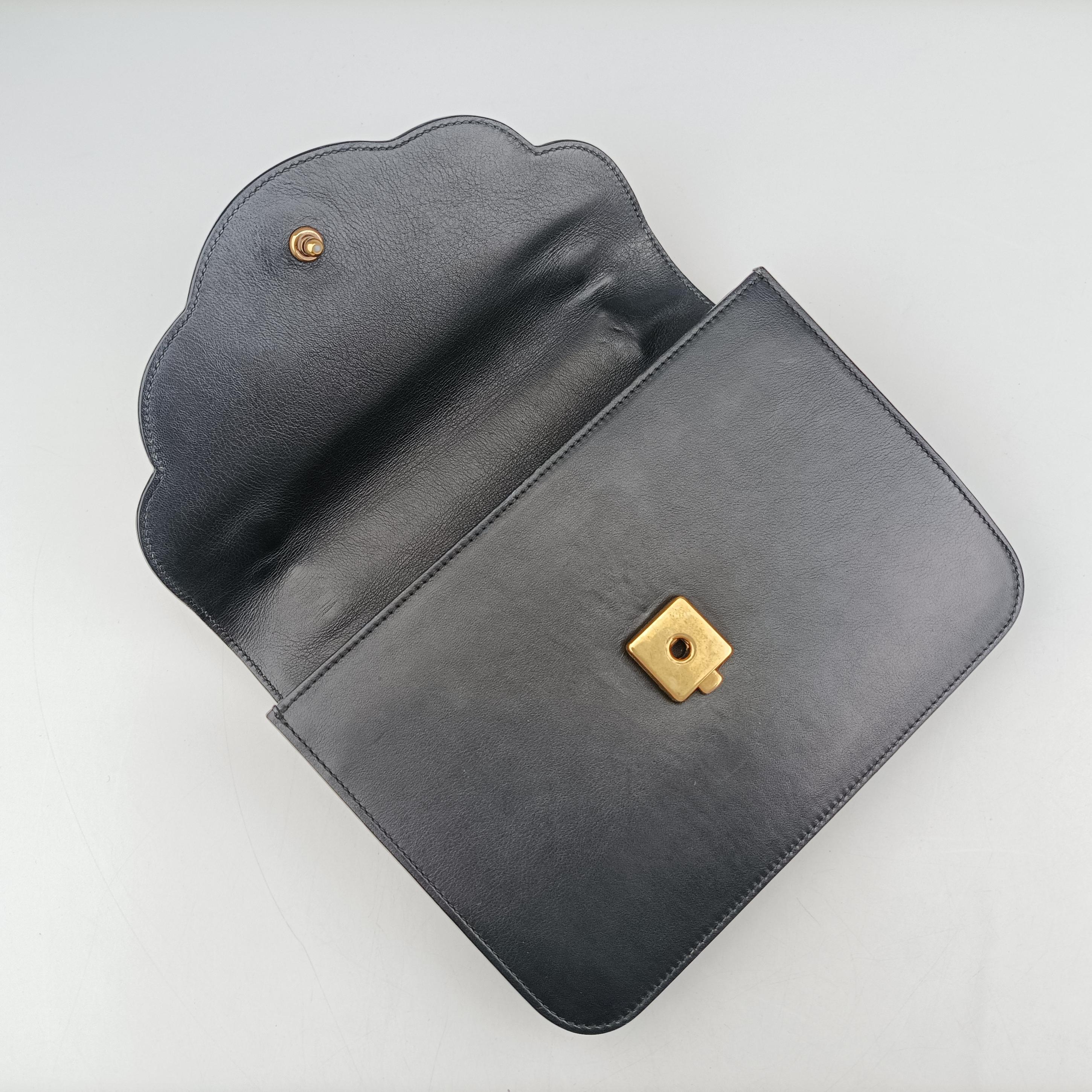 Pre-owned Gucci Pearly Peony Black×White×Gold Leather 432282 shoulderbag | stylenewstar