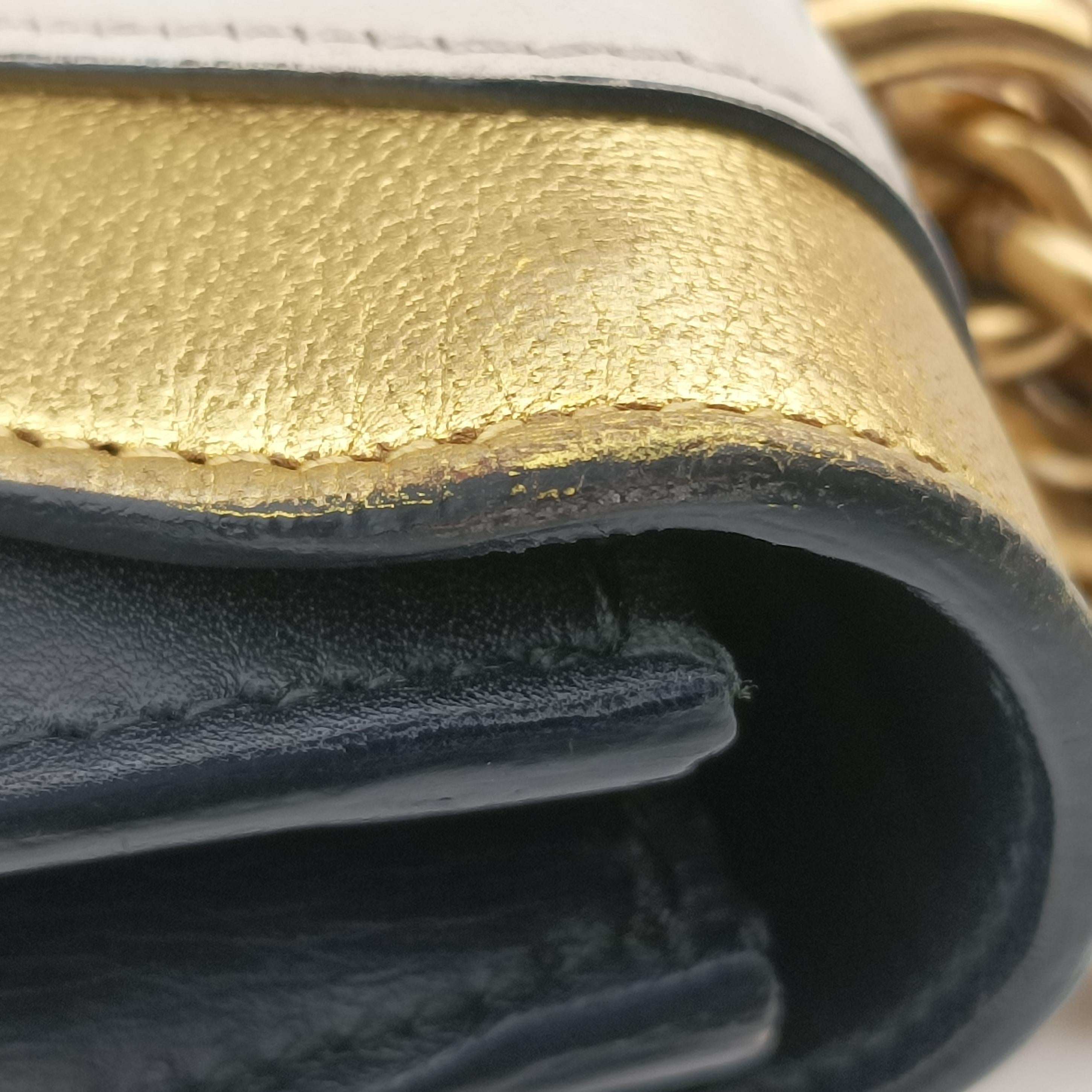 Pre-owned Gucci Pearly Peony Black×White×Gold Leather 432282 shoulderbag | stylenewstar