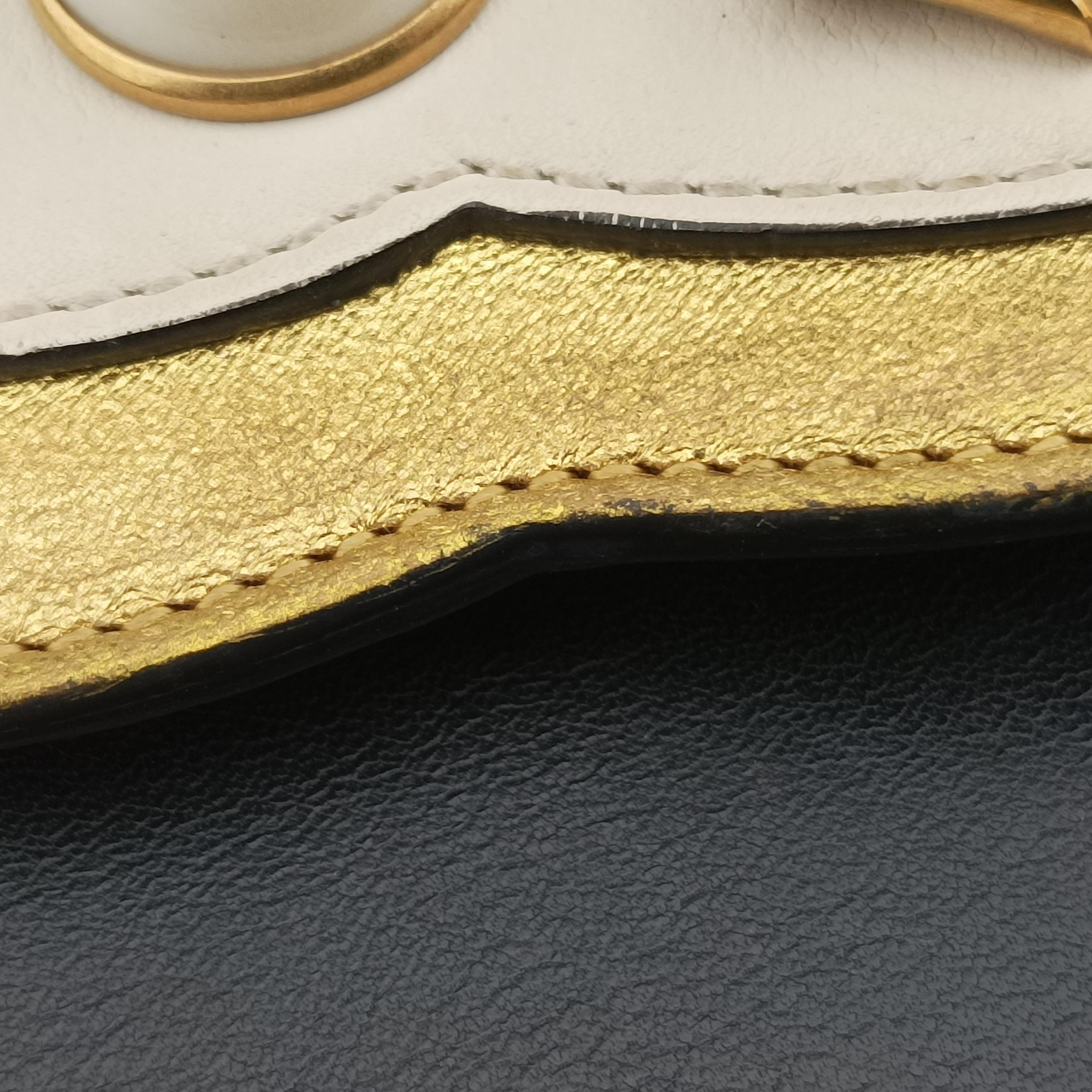 Pre-owned Gucci Pearly Peony Black×White×Gold Leather 432282 shoulderbag | stylenewstar
