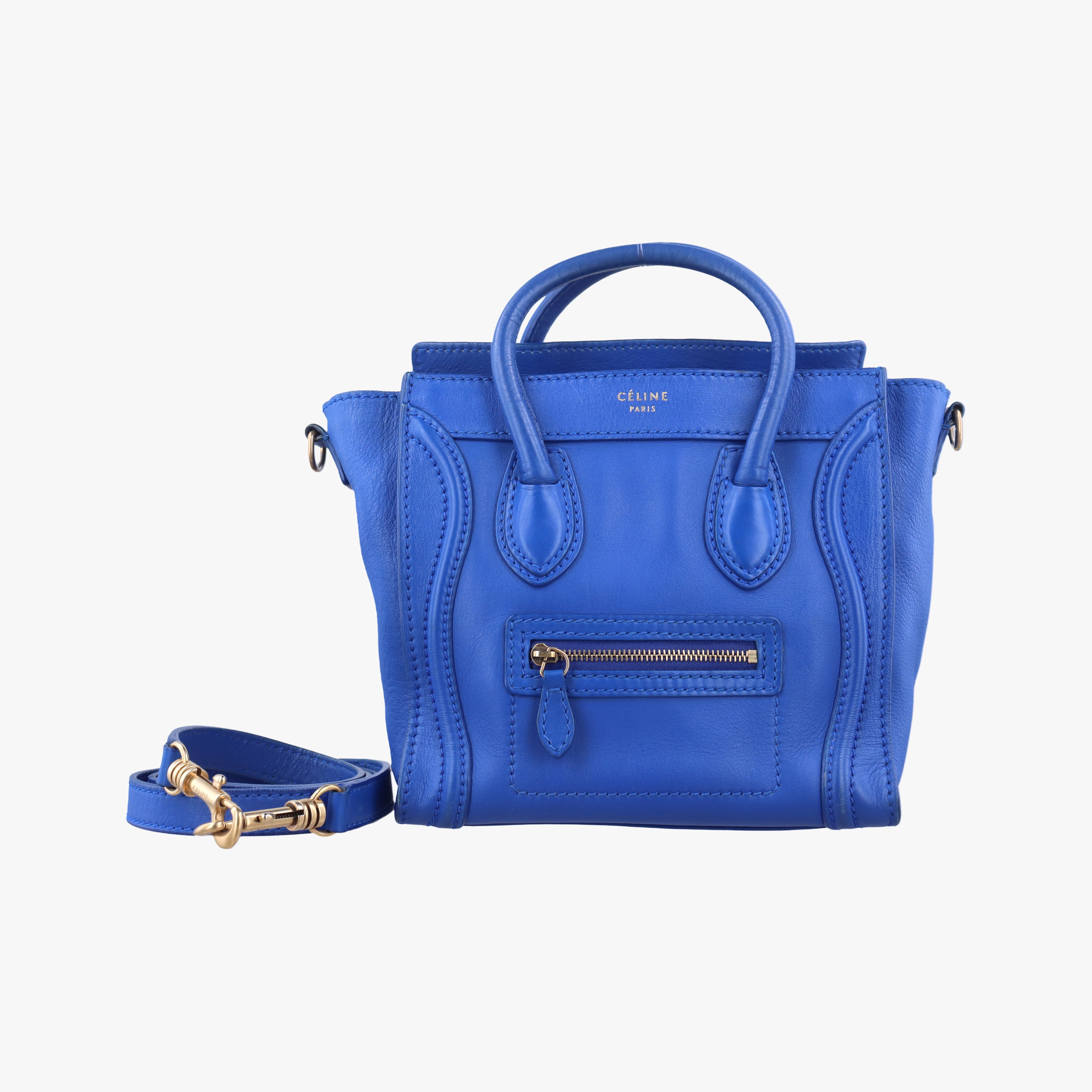 Vintage Celine luggage nano shopper Blue Leather  shoulderbag | stylenewstar
