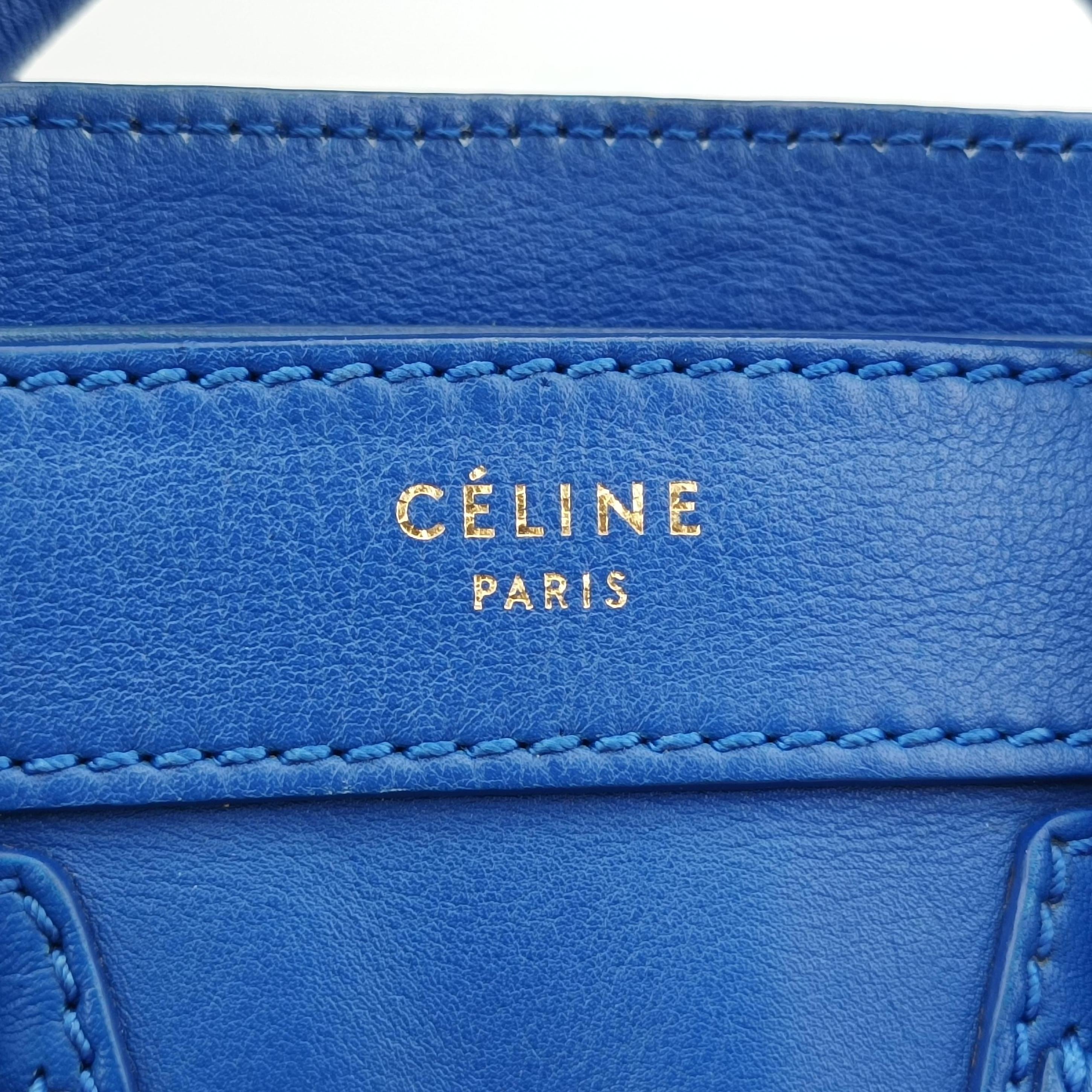 Vintage Celine luggage nano shopper Blue Leather  shoulderbag | stylenewstar