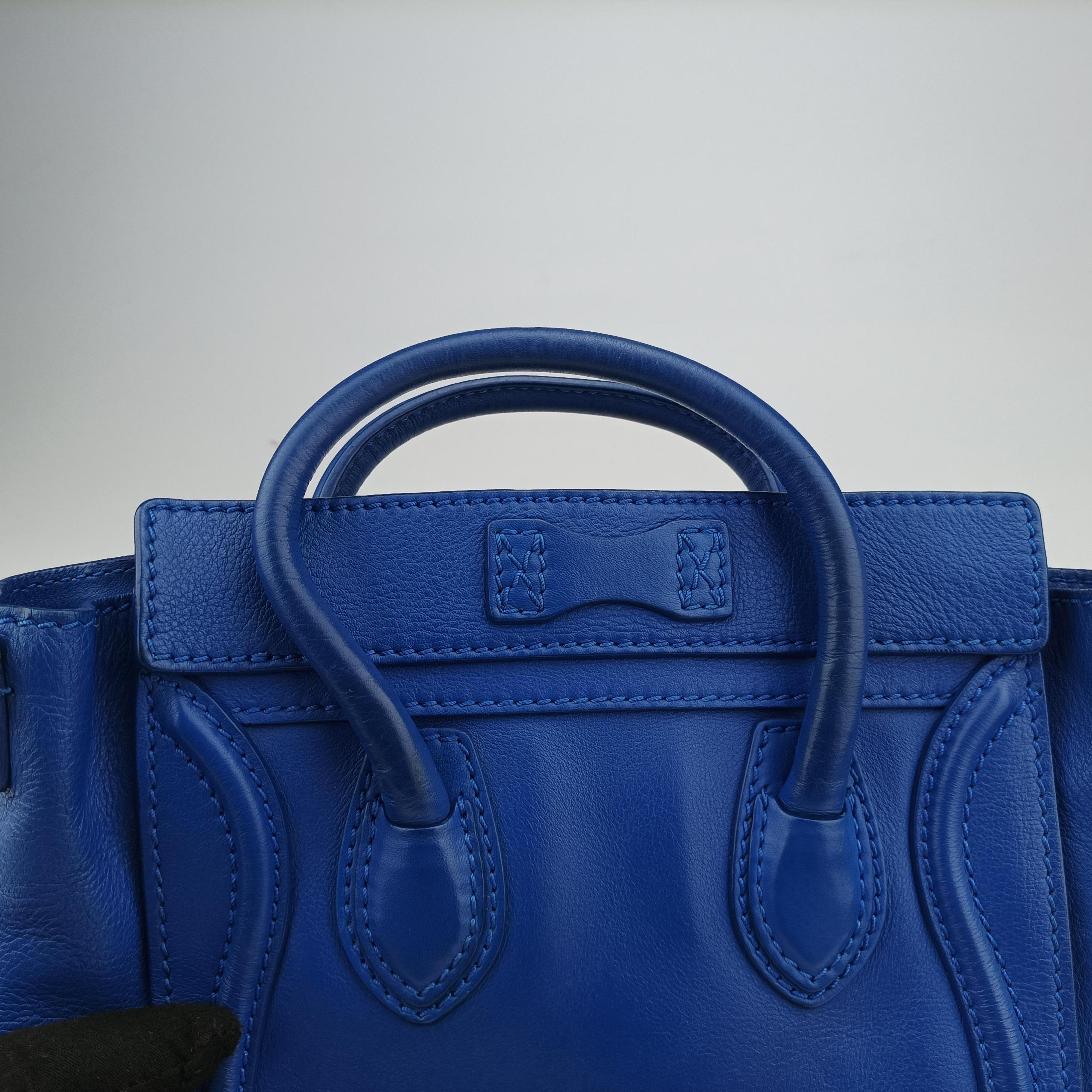Vintage Celine luggage nano shopper Blue Leather  shoulderbag | stylenewstar