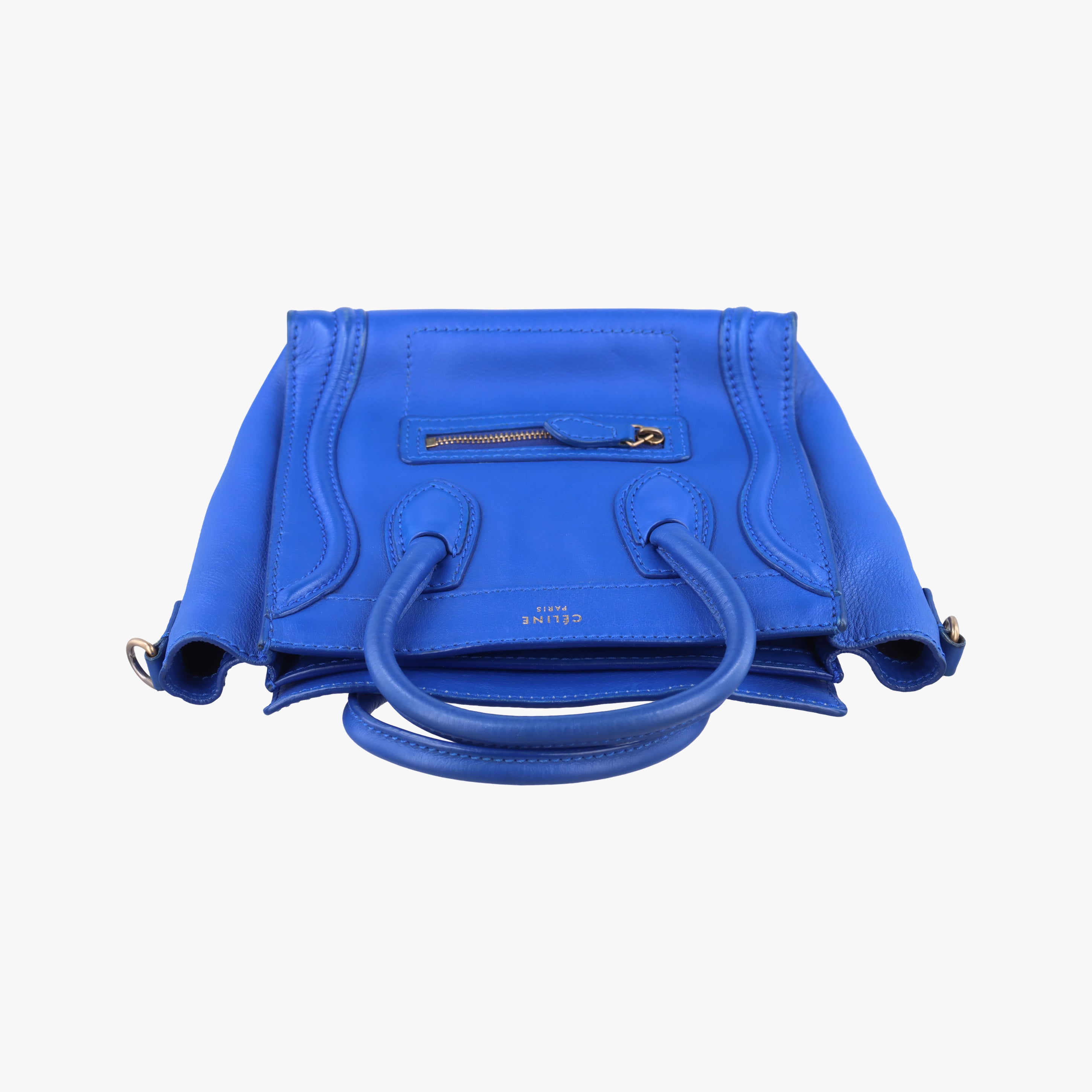 Vintage Celine luggage nano shopper Blue Leather  shoulderbag | stylenewstar