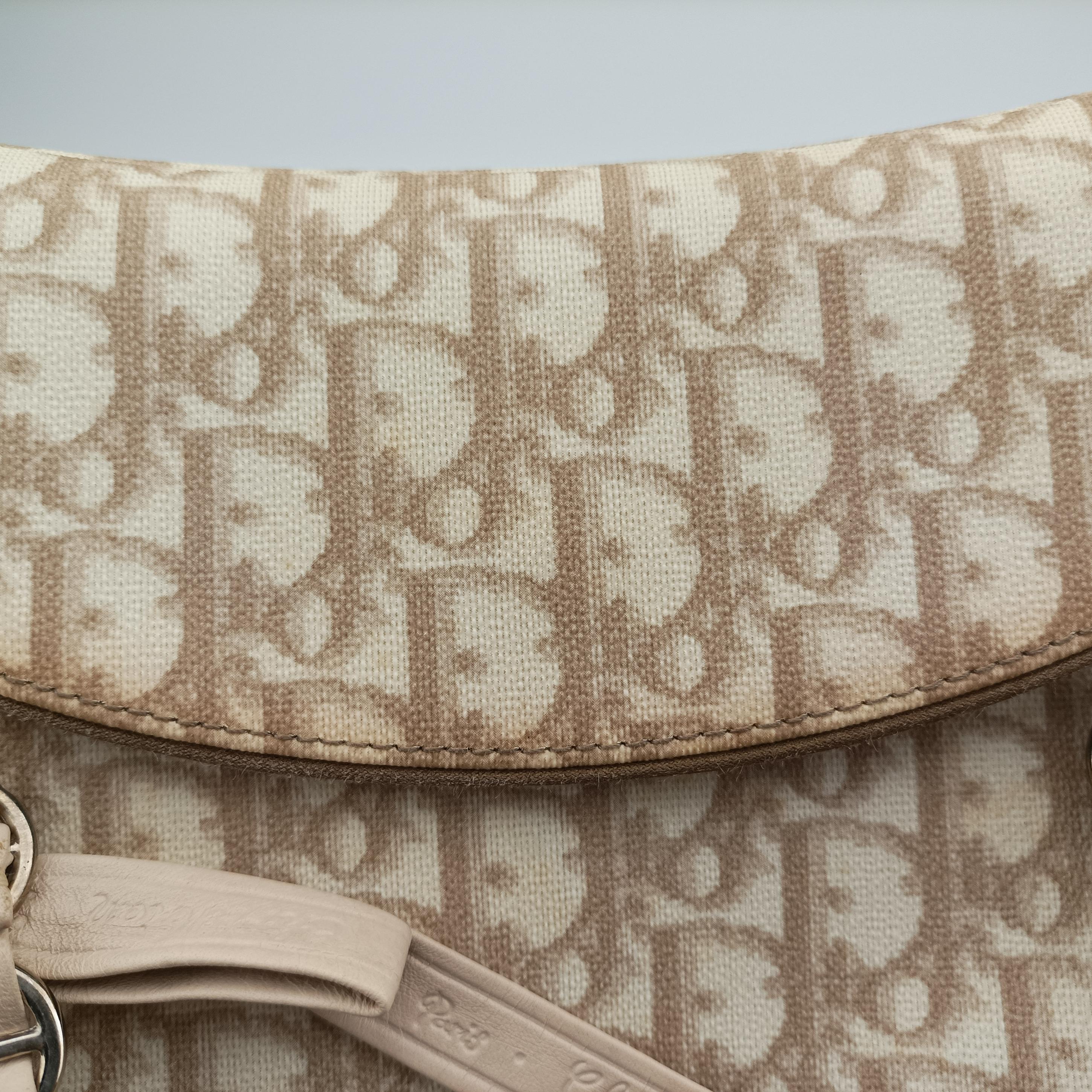 Pre-owned Christian Dior Romantique Trotter Beigex White PVC coated canvas  handbag | stylenewstar