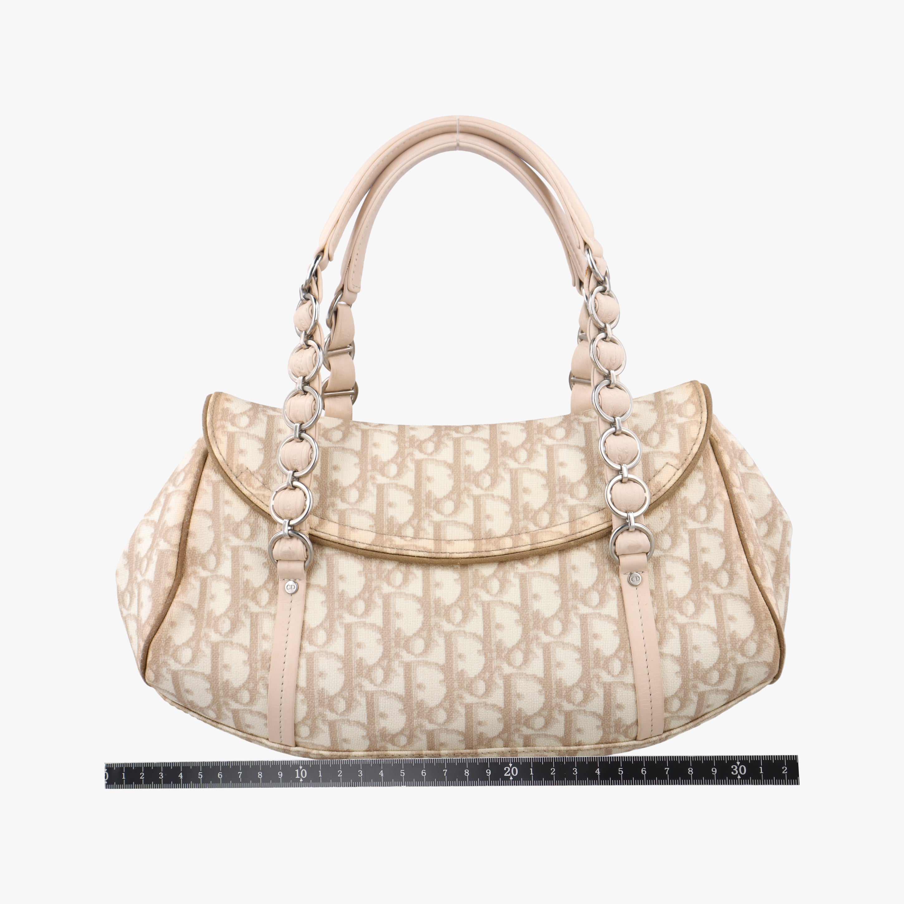 Pre-owned Christian Dior Romantique Trotter Beigex White PVC coated canvas  handbag | stylenewstar