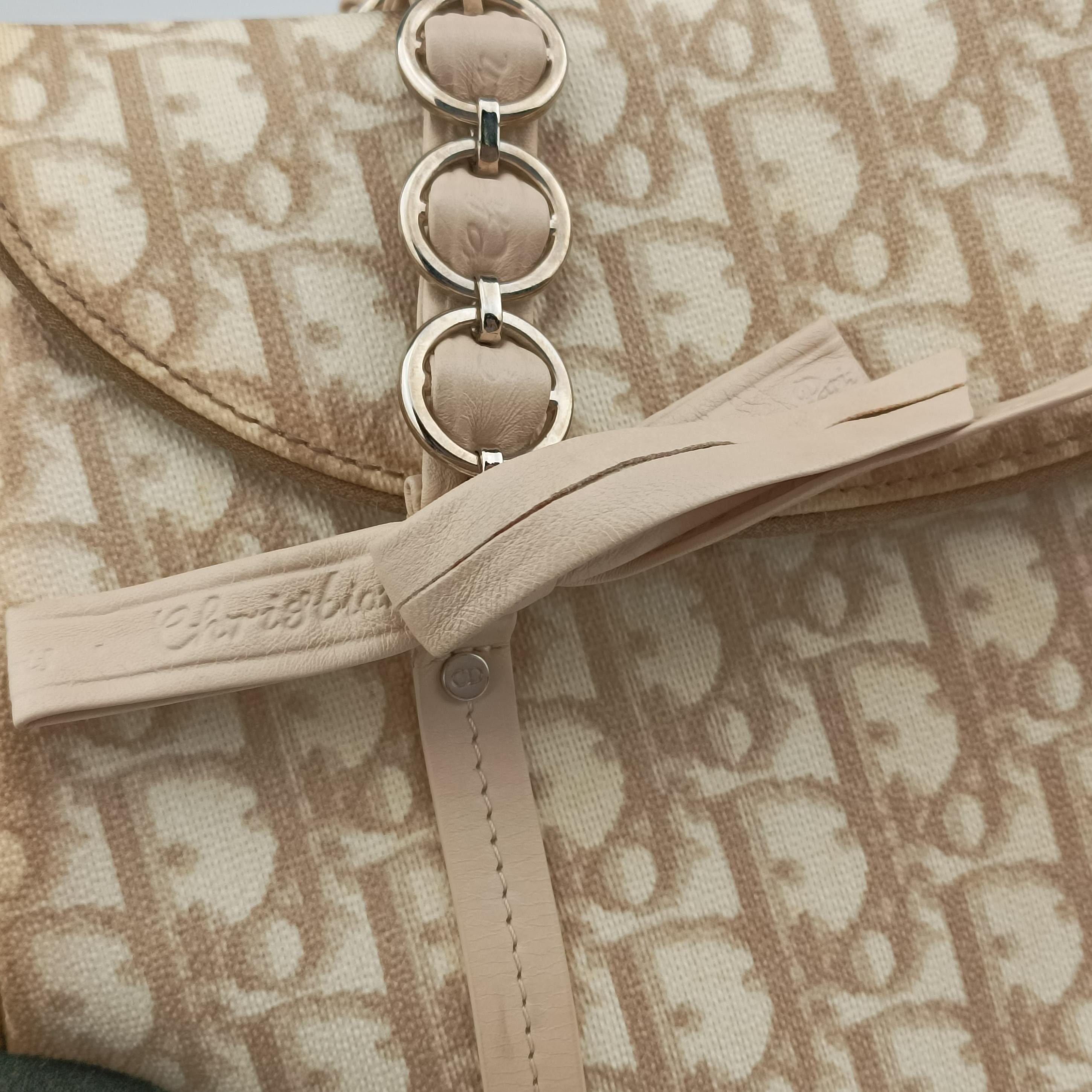 Pre-owned Christian Dior Romantique Trotter Beigex White PVC coated canvas  handbag | stylenewstar