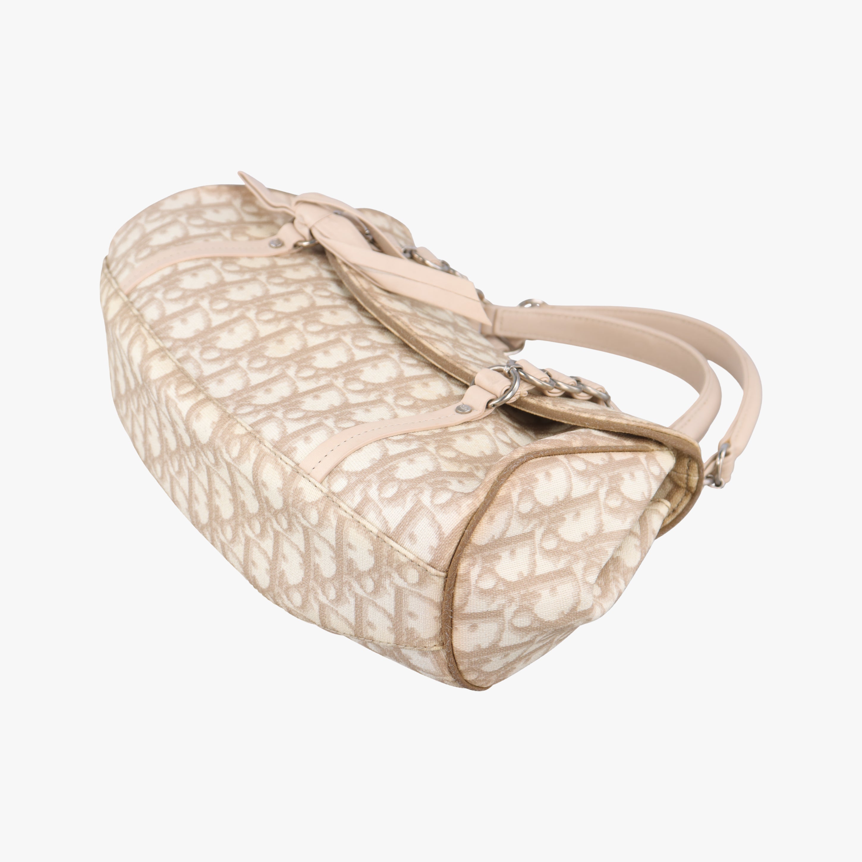 Pre-owned Christian Dior Romantique Trotter Beigex White PVC coated canvas  handbag | stylenewstar