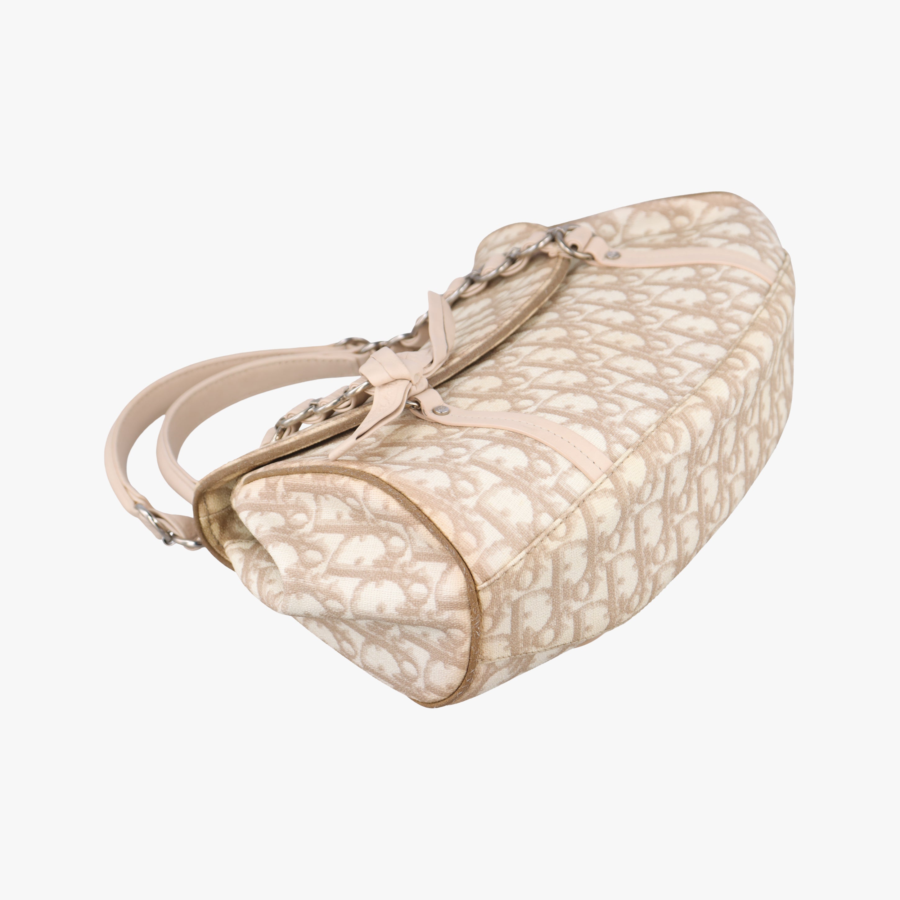 Pre-owned Christian Dior Romantique Trotter Beigex White PVC coated canvas  handbag | stylenewstar