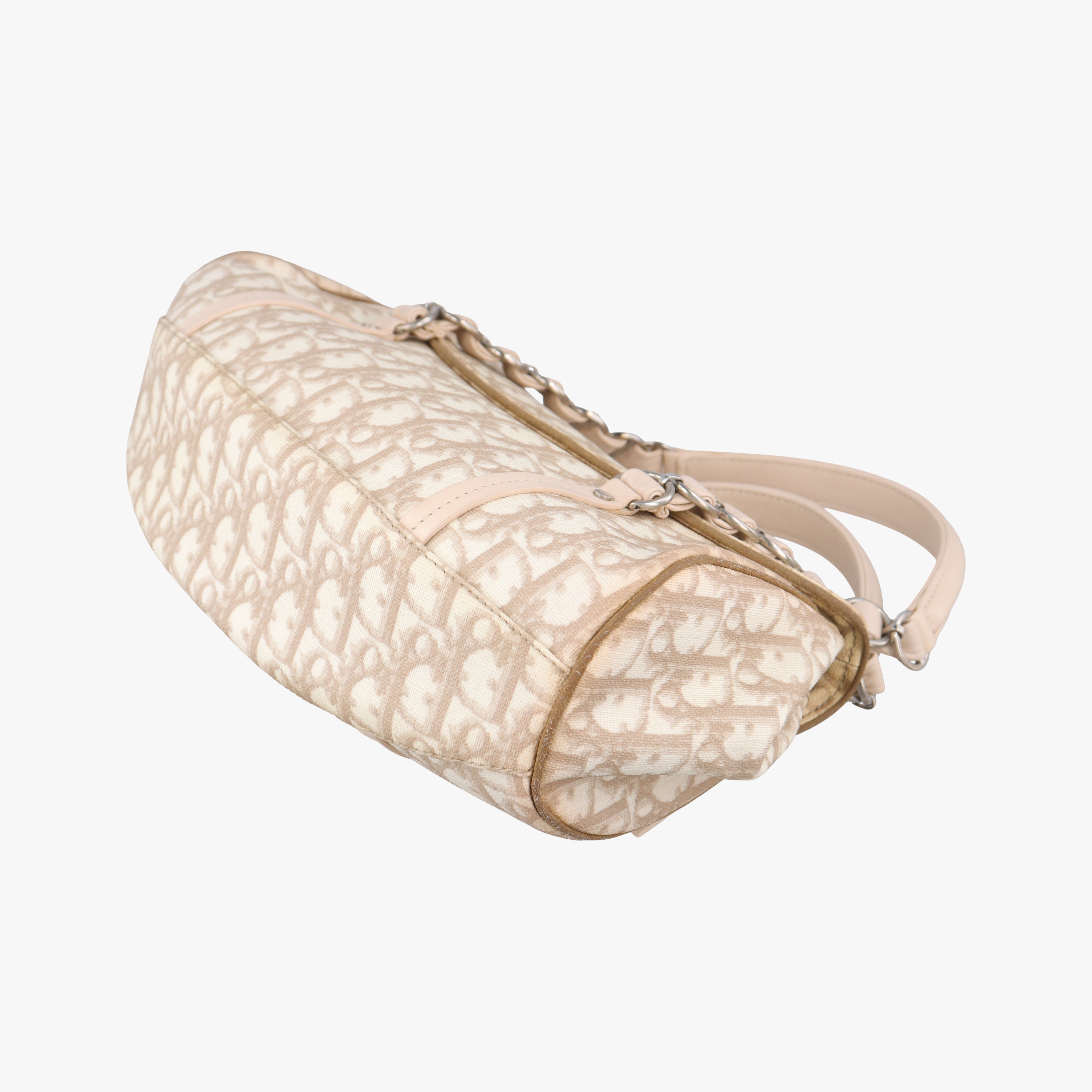 Pre-owned Christian Dior Romantique Trotter Beigex White PVC coated canvas  handbag | stylenewstar