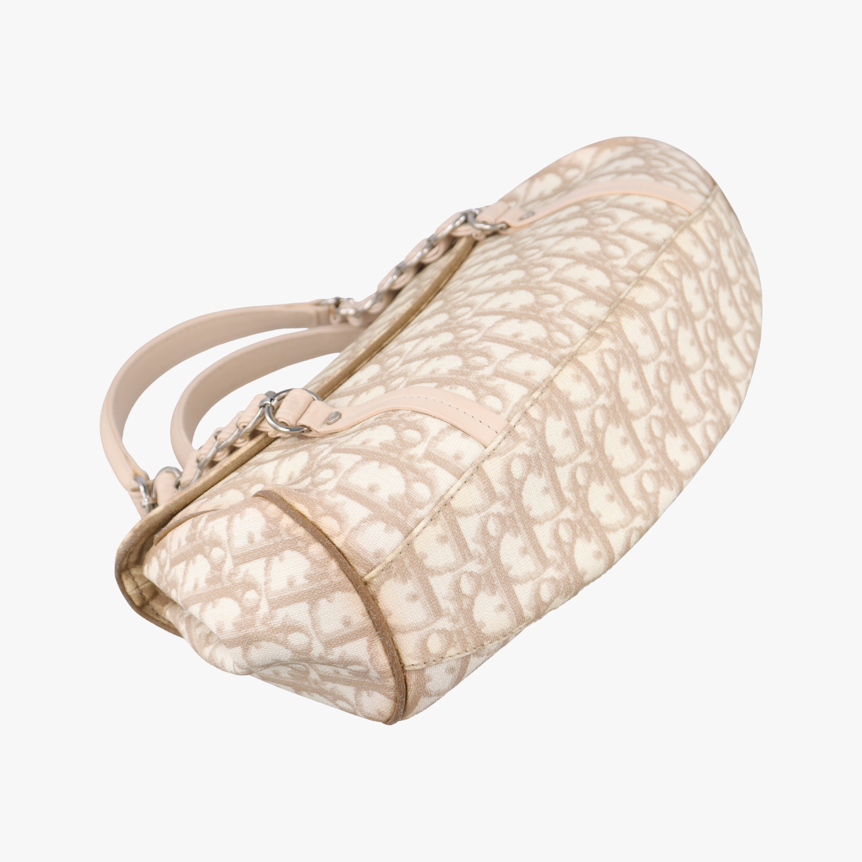 Pre-owned Christian Dior Romantique Trotter Beigex White PVC coated canvas  handbag | stylenewstar