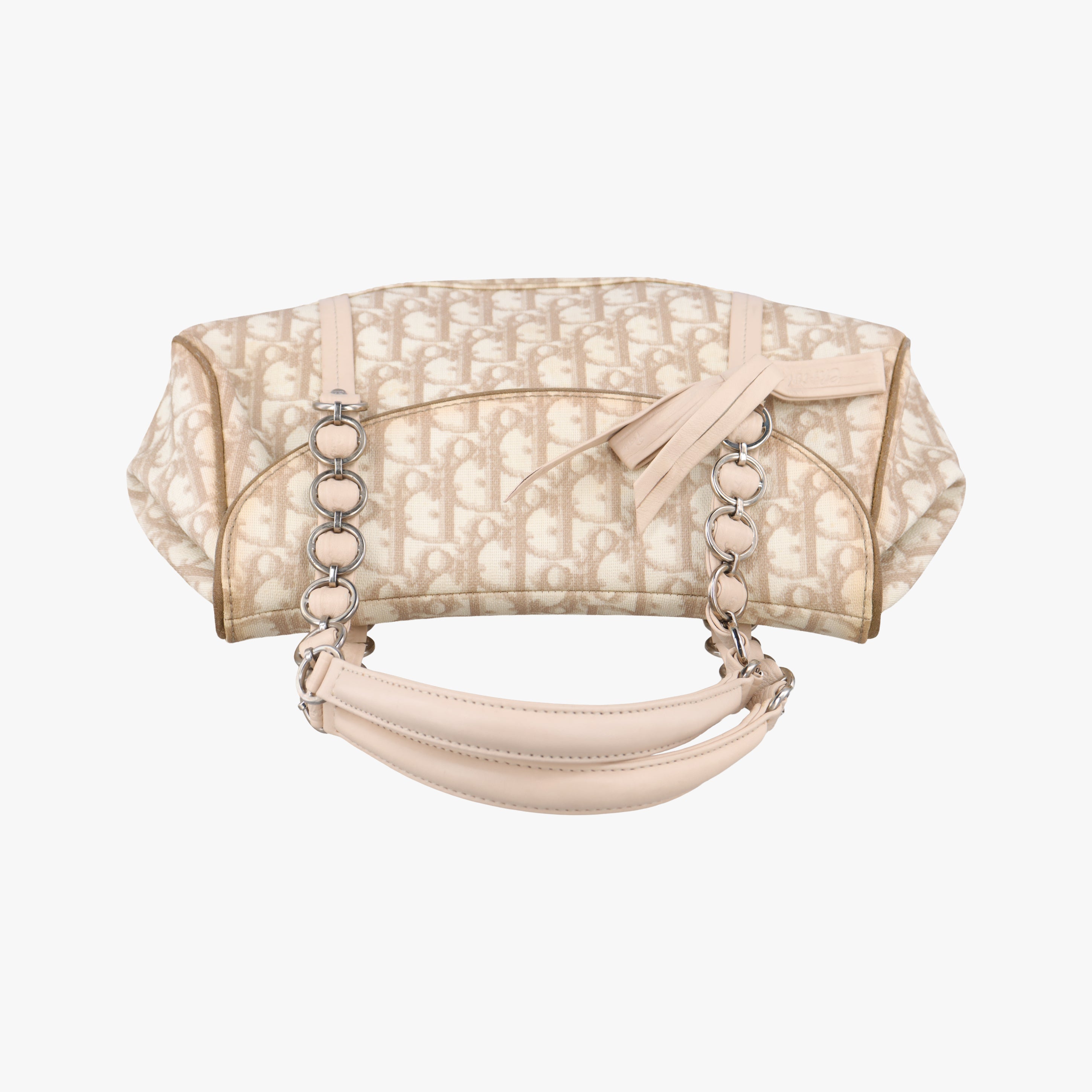 Pre-owned Christian Dior Romantique Trotter Beigex White PVC coated canvas  handbag | stylenewstar