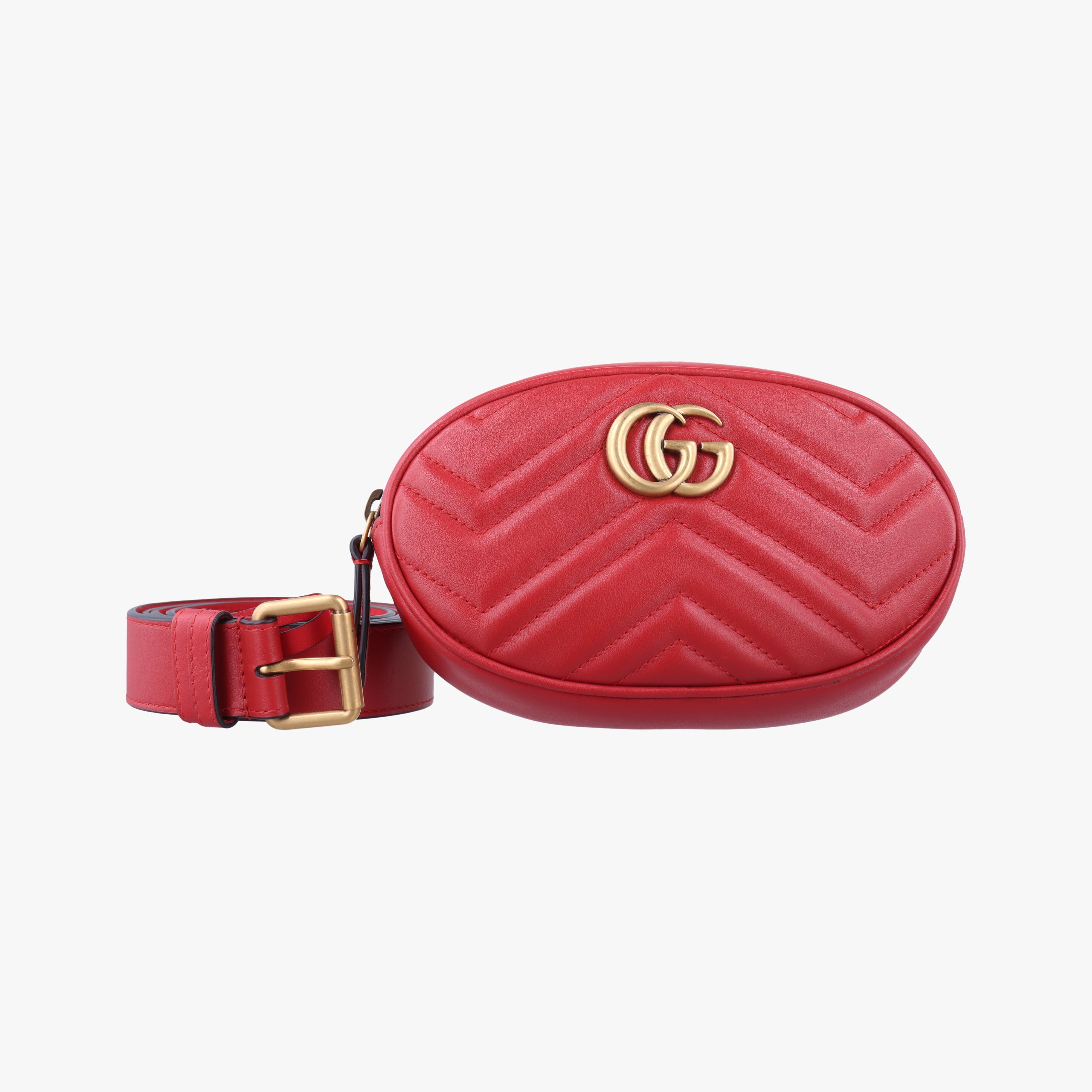 Pre-owned Gucci GG Marmont Red Leather 476434 bum bag/waist bag | stylenewstar