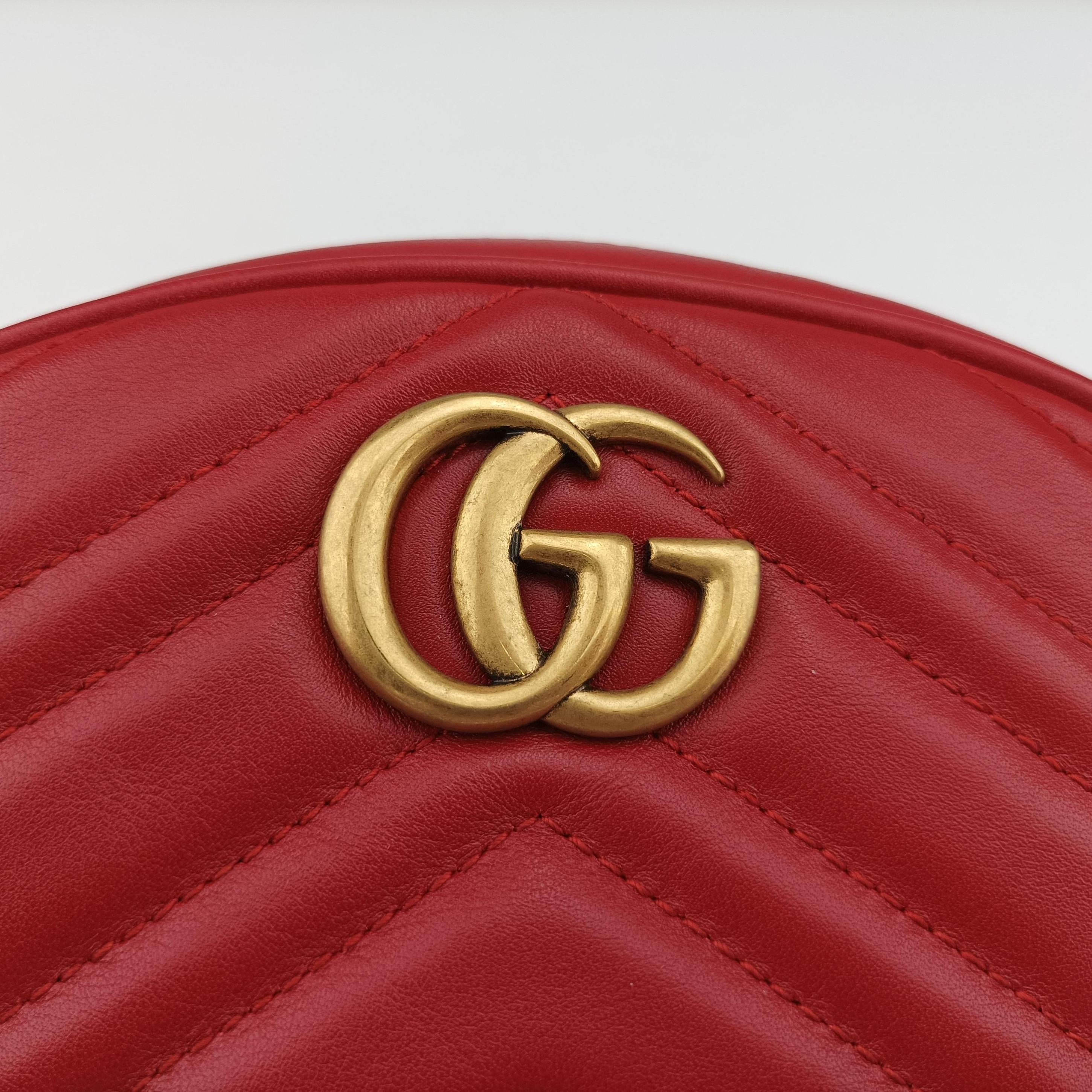 Pre-owned Gucci GG Marmont Red Leather 476434 bum bag/waist bag | stylenewstar