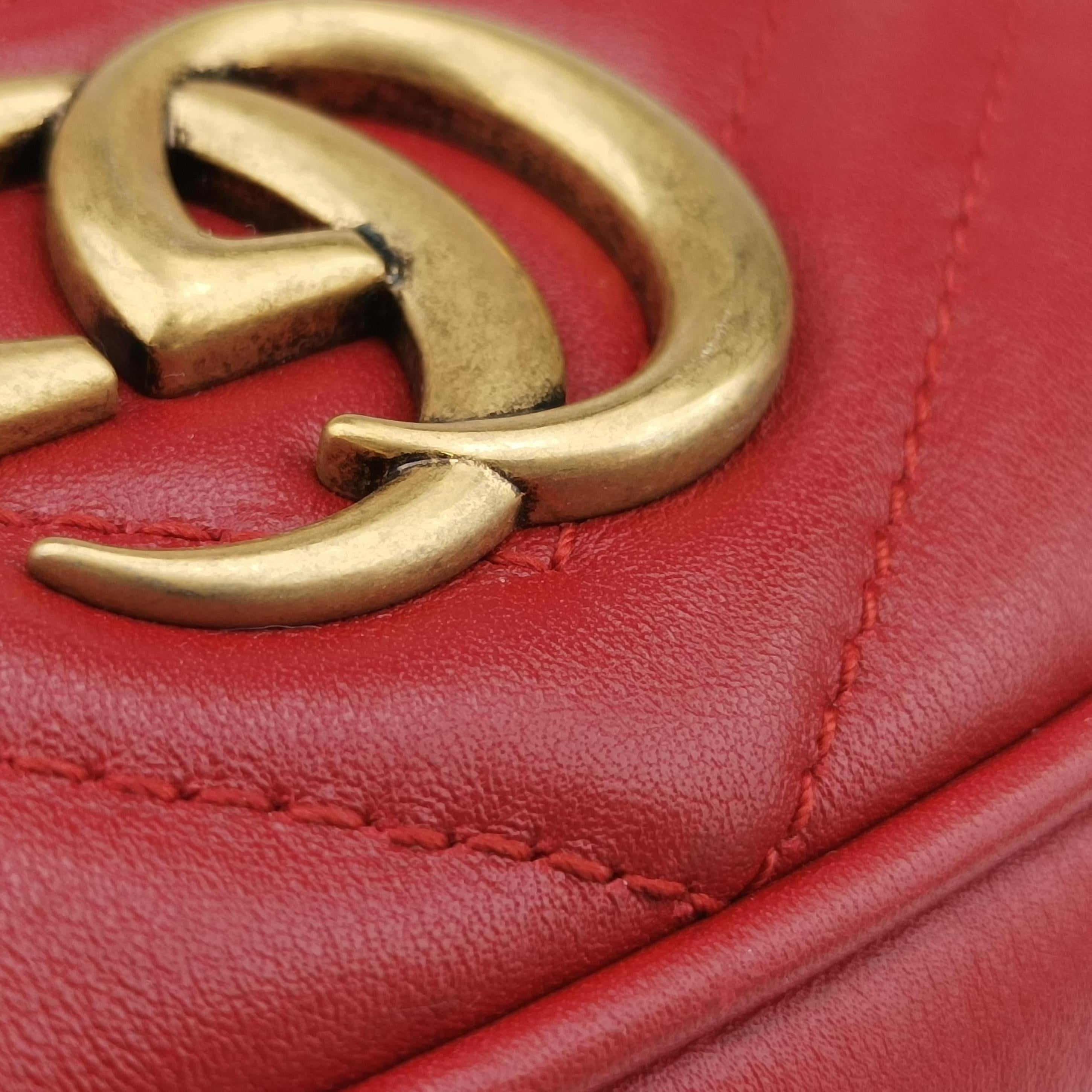 Pre-owned Gucci GG Marmont Red Leather 476434 bum bag/waist bag | stylenewstar