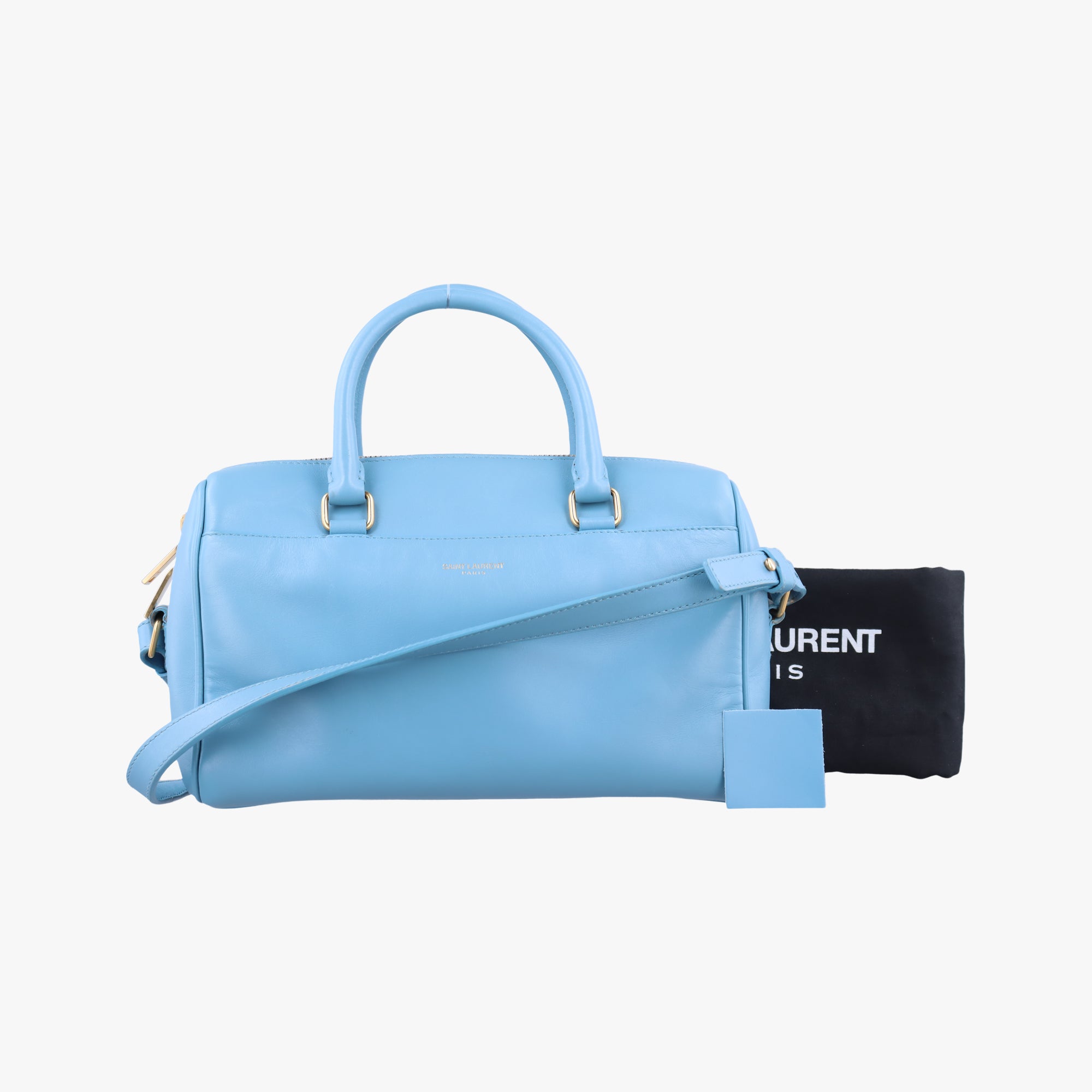 Pre-owned Yves Saint Laurent CLASSIC BABY DUFFLE Blue Leather 330958 shoulderbag | stylenewstar