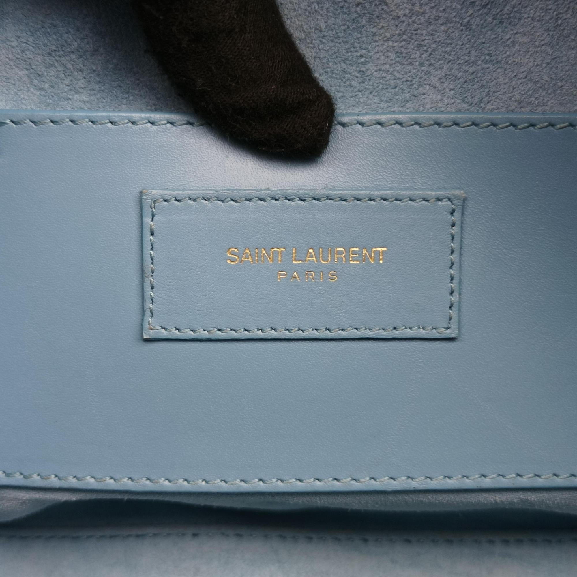 Pre-owned Yves Saint Laurent CLASSIC BABY DUFFLE Blue Leather 330958 shoulderbag | stylenewstar