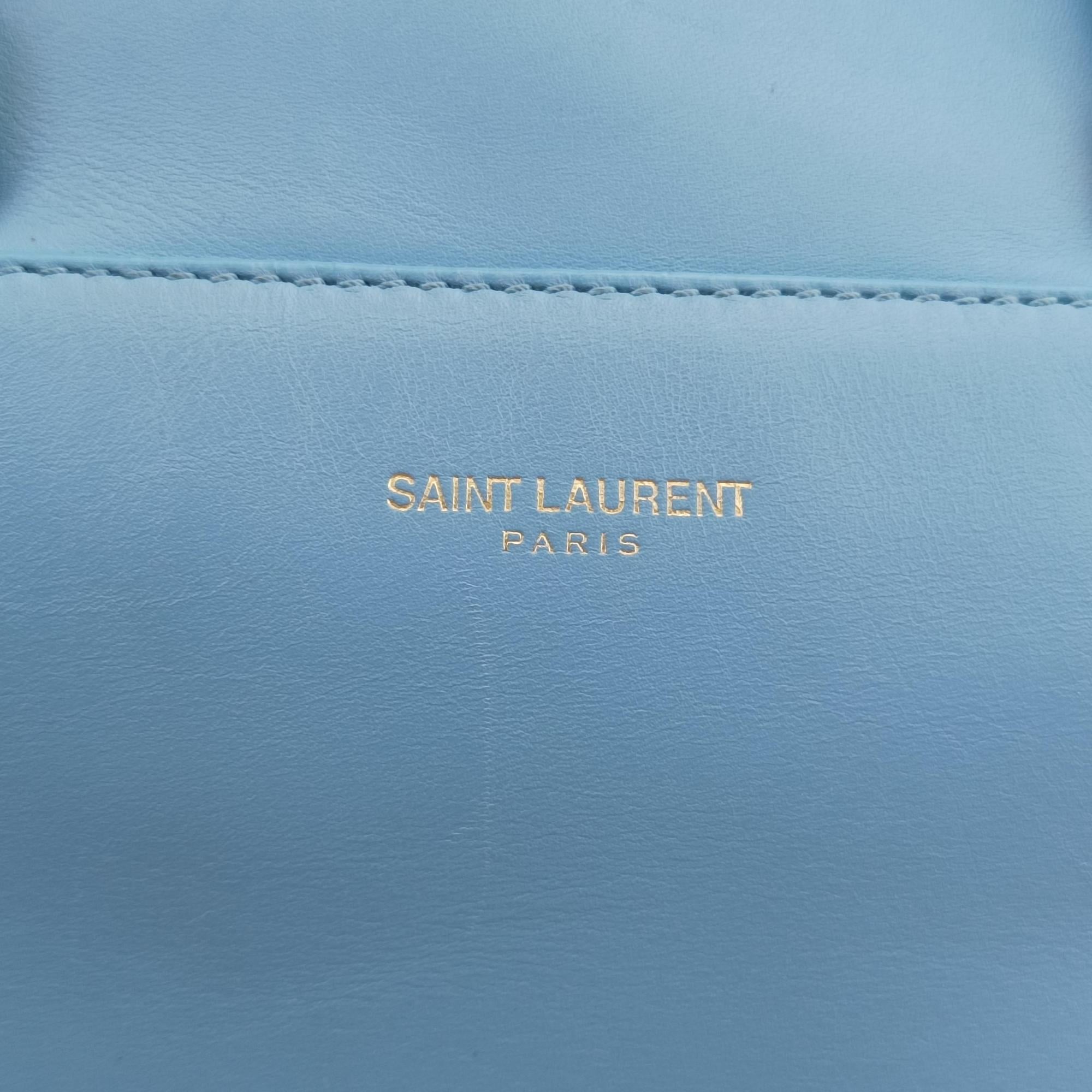 Pre-owned Yves Saint Laurent CLASSIC BABY DUFFLE Blue Leather 330958 shoulderbag | stylenewstar